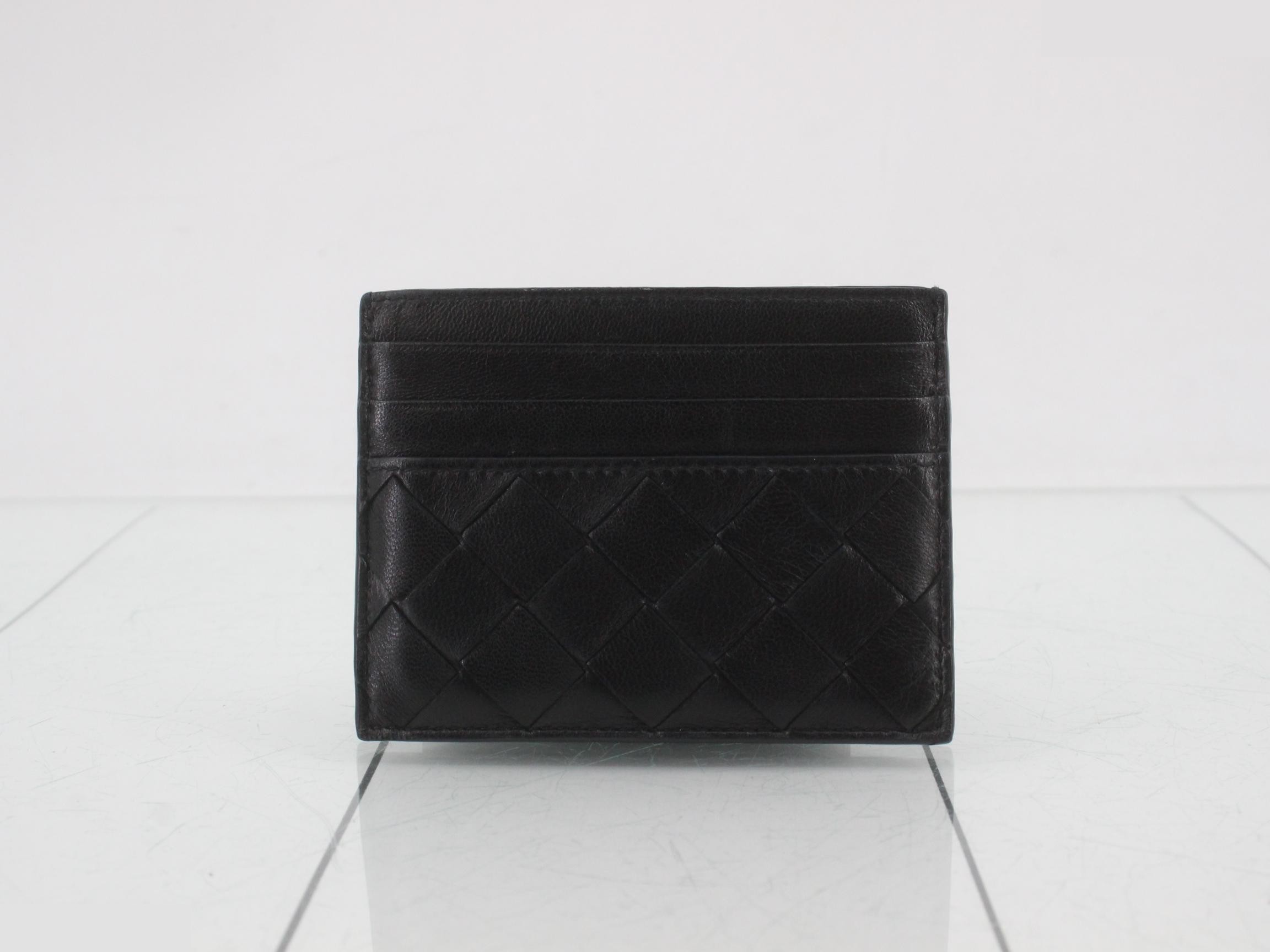 Medium Intrecciato Card Case, Leather, Black — view 2