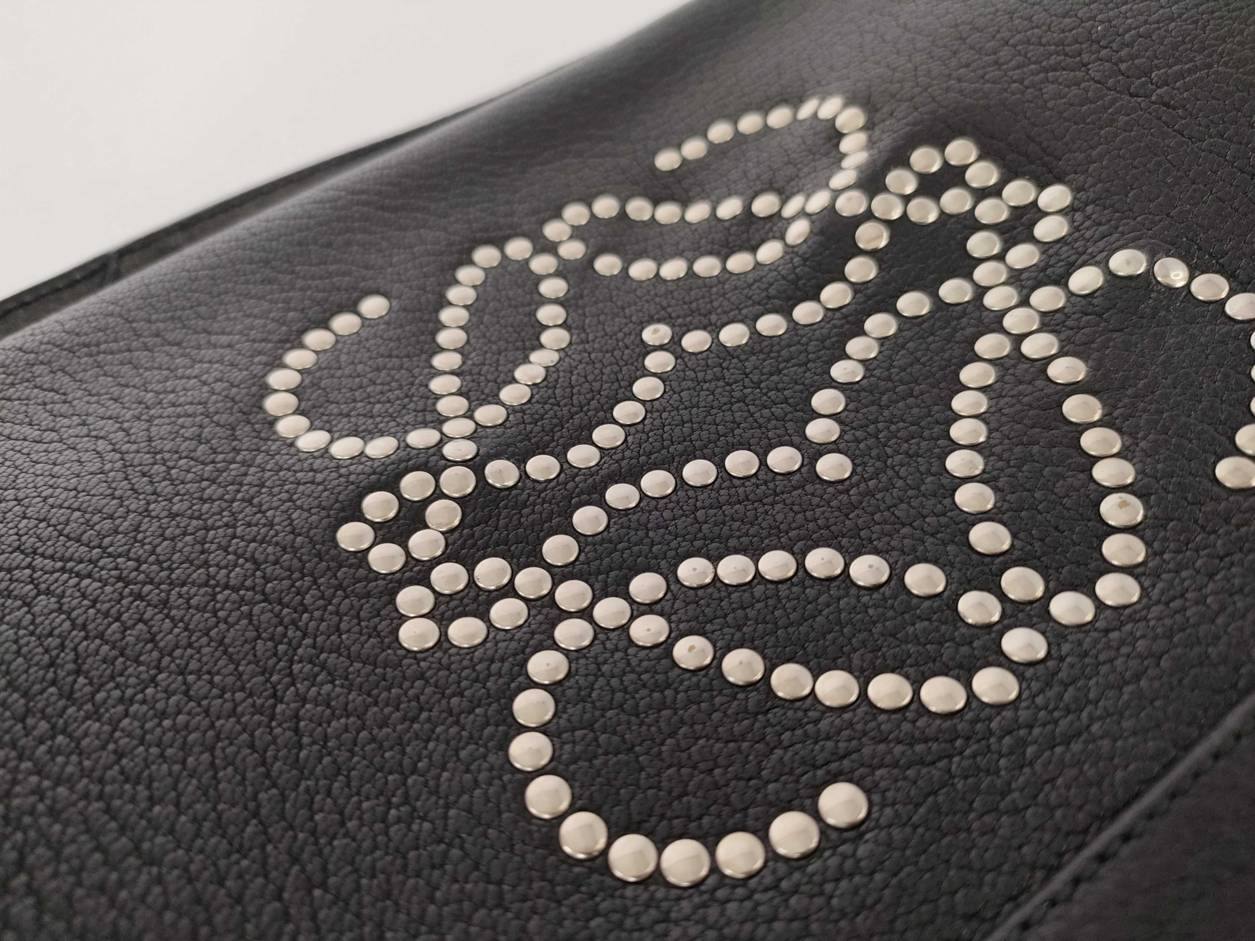 Anagram Studded Black Leather Shoulder Bag — view 15