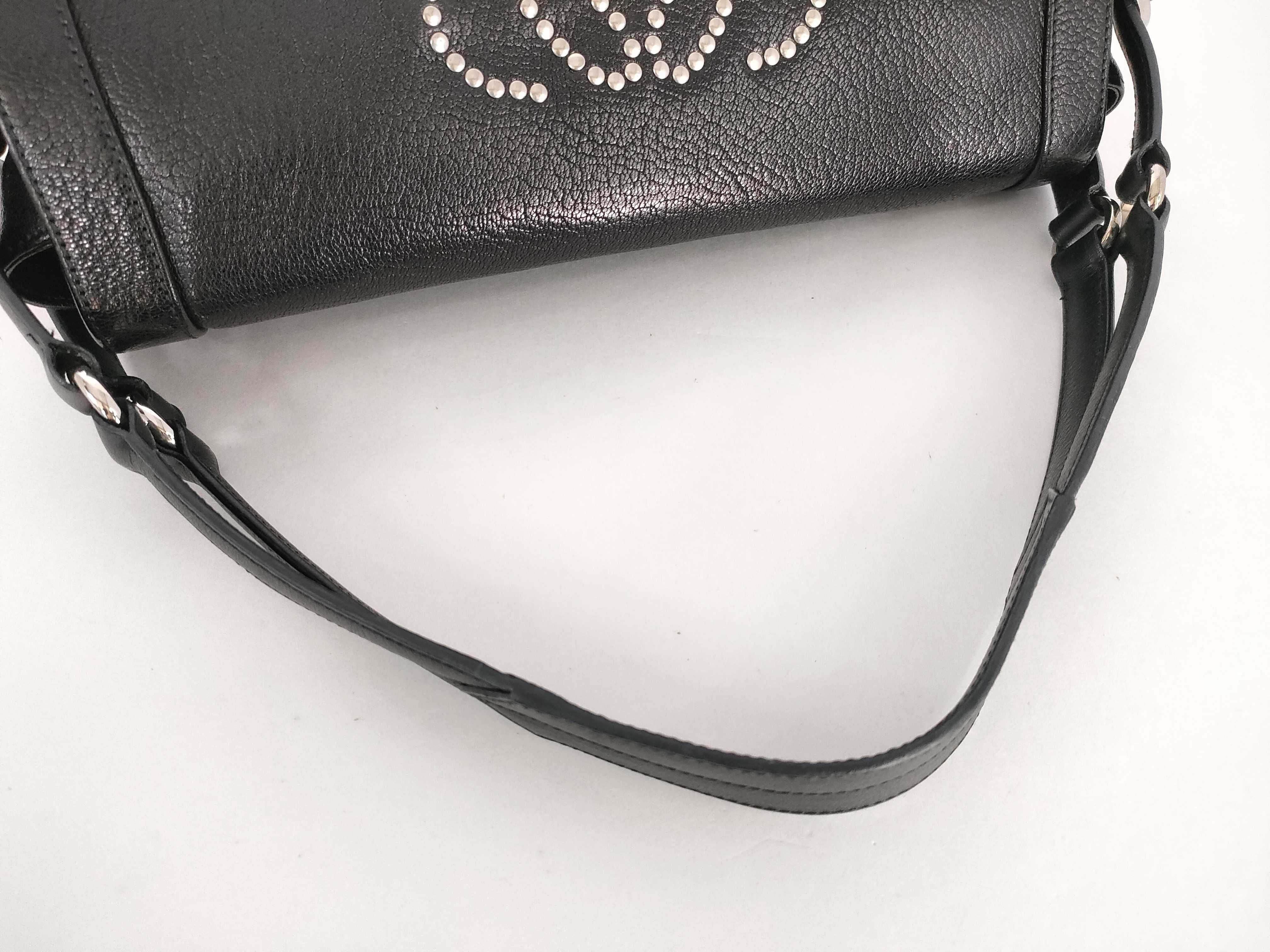 Anagram Studded Black Leather Shoulder Bag — view 3