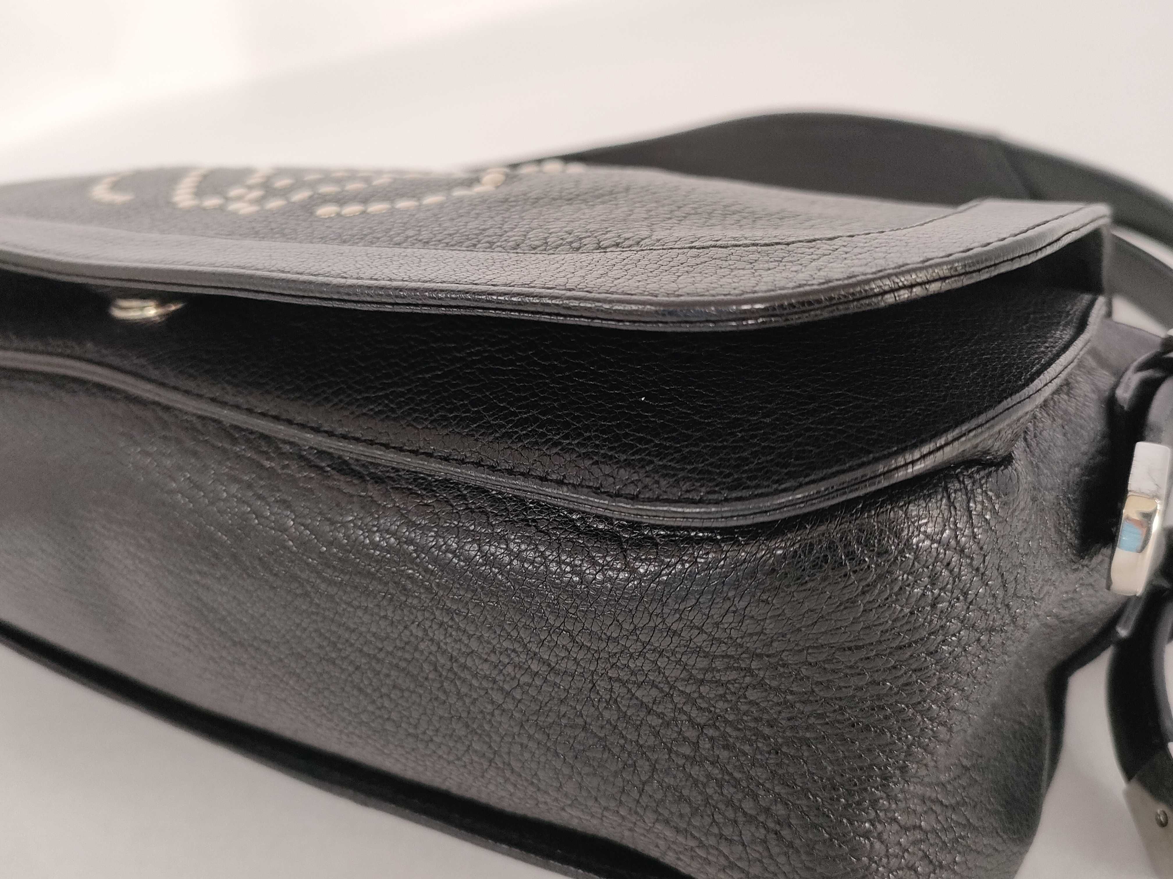 Anagram Studded Black Leather Shoulder Bag — view 6