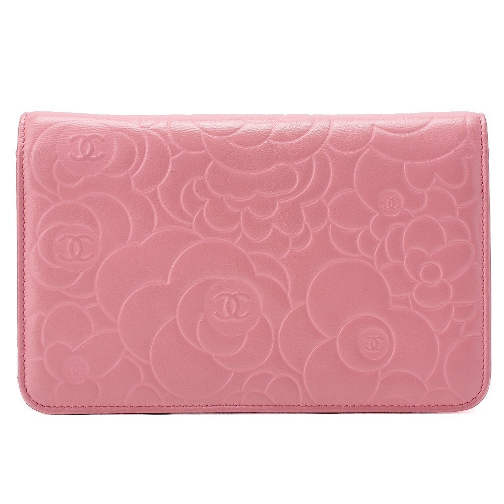 Lambskin Camellia Chain Wallet, Pink — view 4