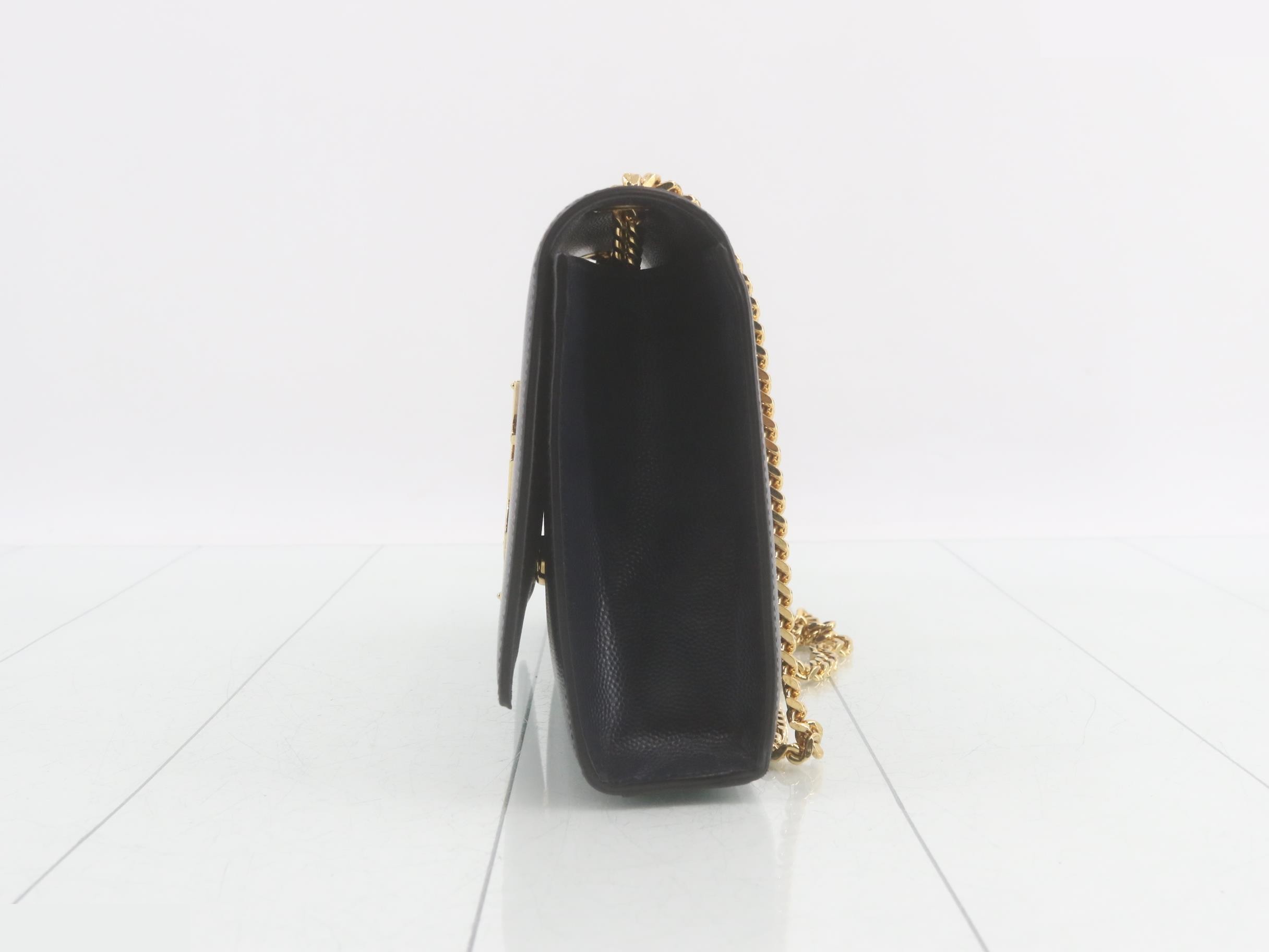 Paris Kate Chain Shoulder Bag, Leather, Navy — view 3