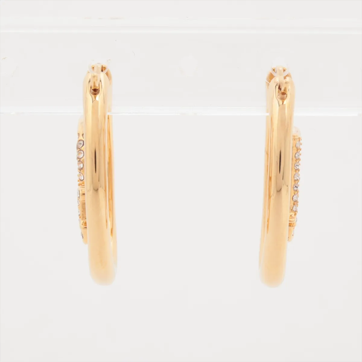 hoop earrings, gold-plated with rhinestones, show signs of wear, tarnishing, and — view 3