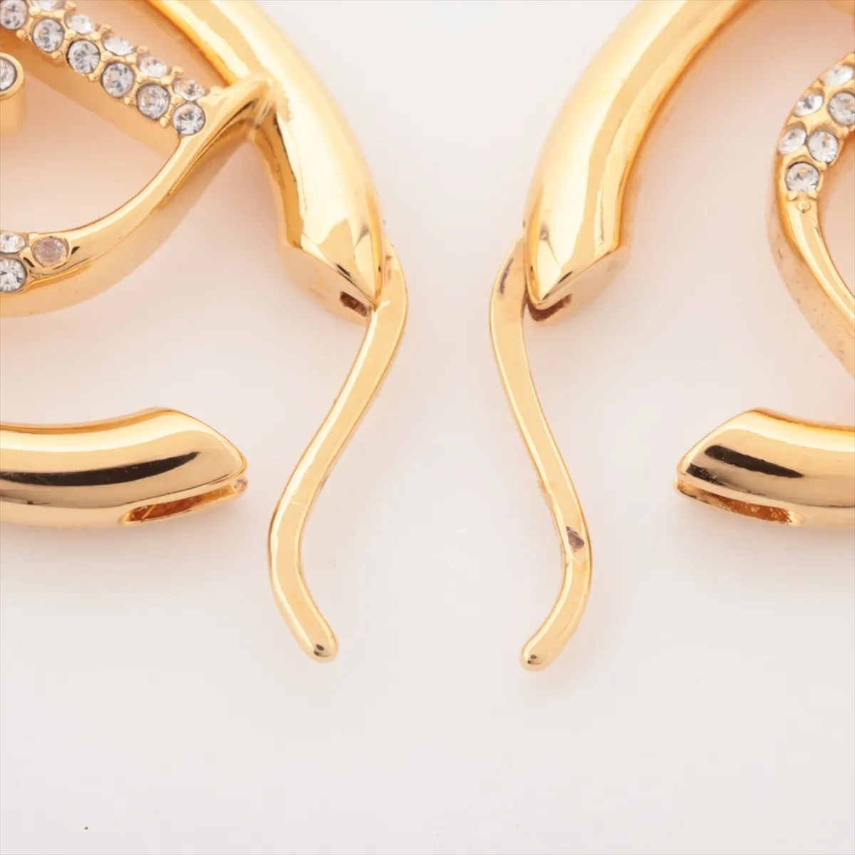 hoop earrings, gold-plated with rhinestones, show signs of wear, tarnishing, and — view 4
