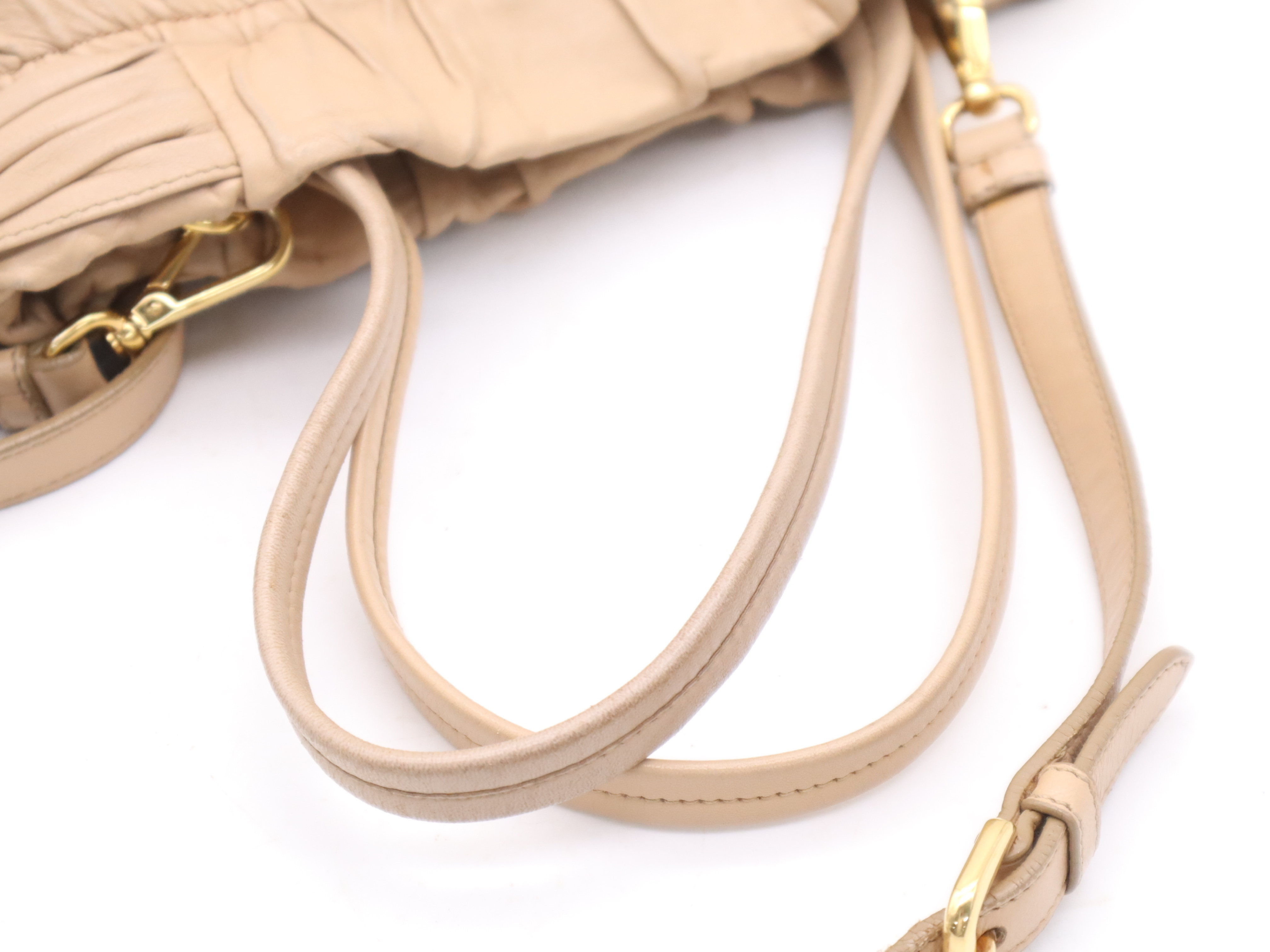 Leather Tote Bag, Beige, Gold Hardware, Shoulder Strap, Card Holder, Handbag — view 6