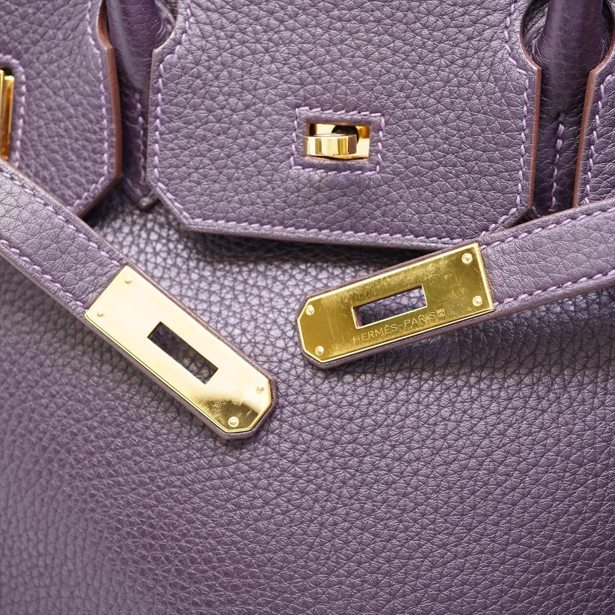 Birkin 30 Taurillon Clemence Handbag, Raisin, Gold Hardware, X: 2016, Dust bag included. — view 13