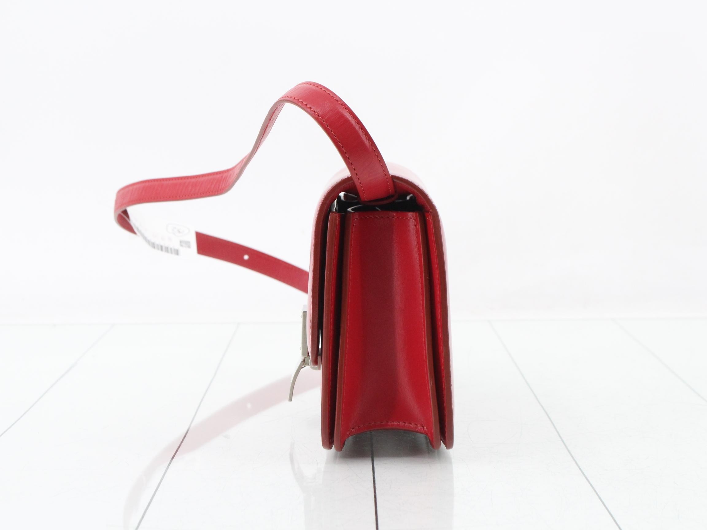 Classic Box Leather Shoulder Bag, Red — view 3
