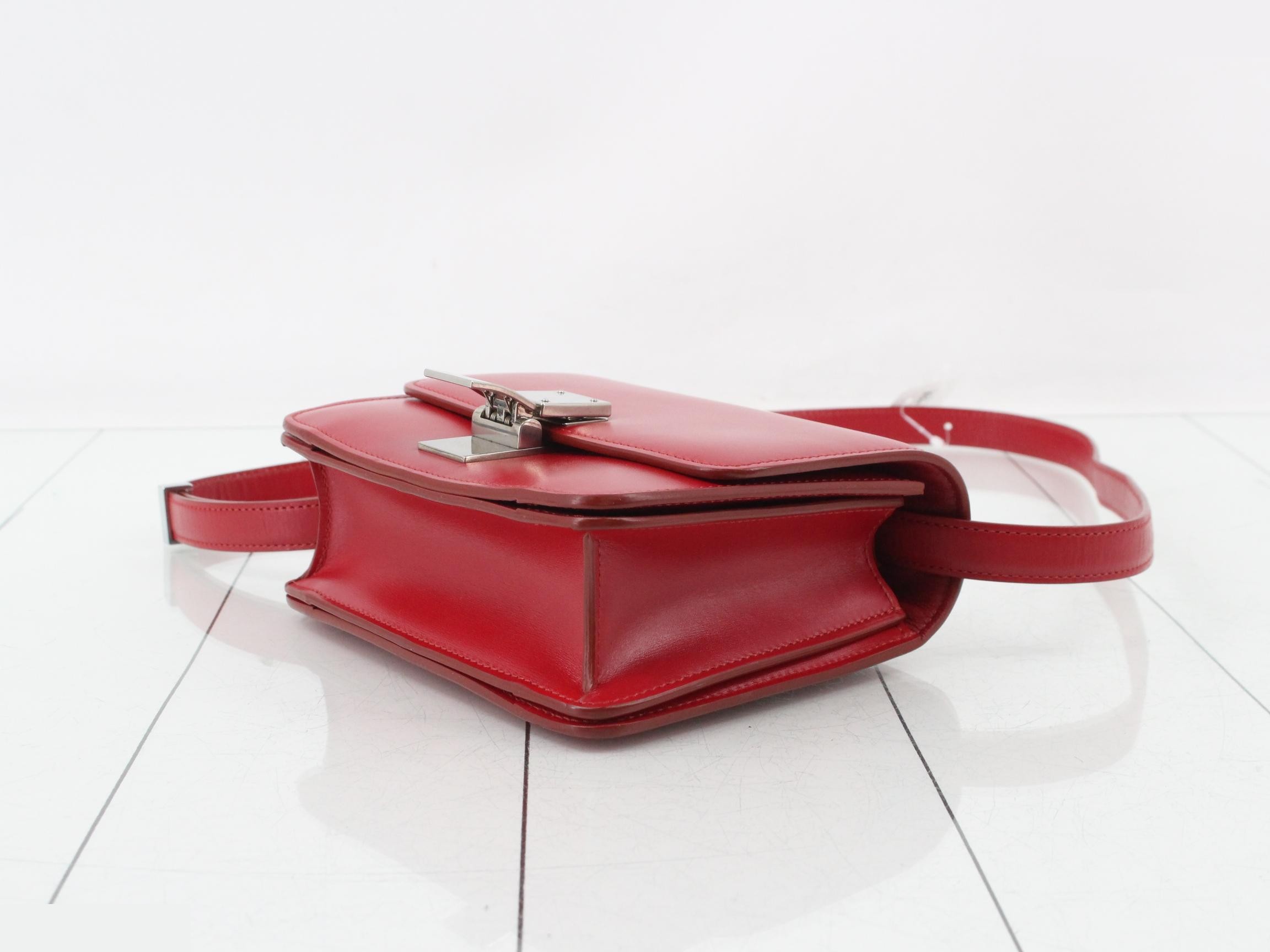 Classic Box Leather Shoulder Bag, Red — view 6