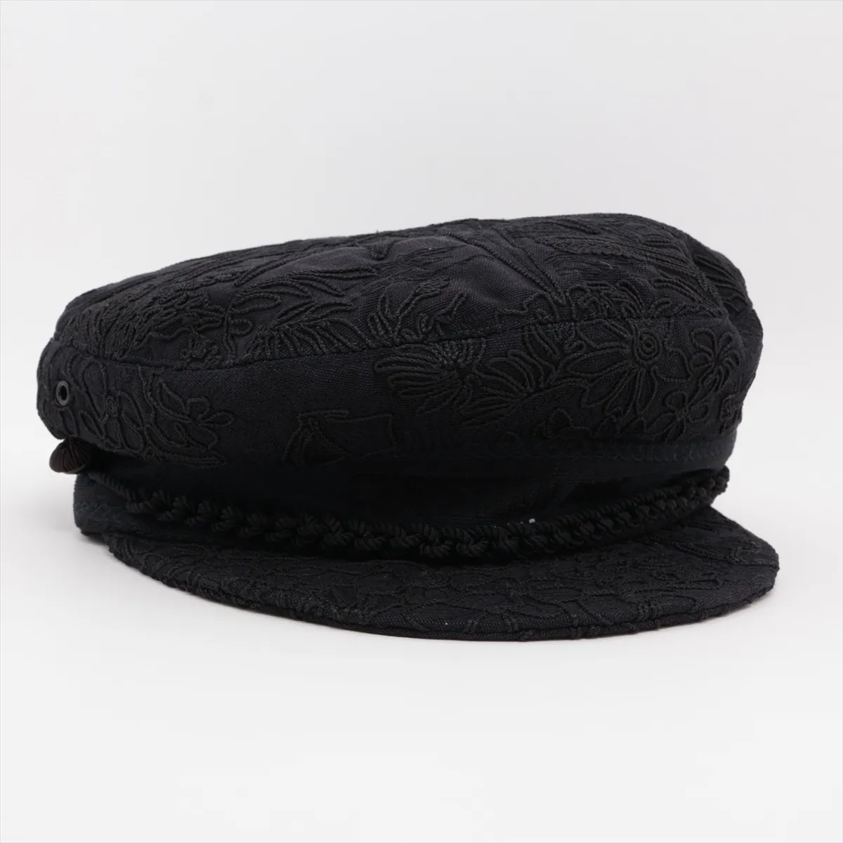 Embroidered Casquette, Size 58, Cotton, Black. Shows signs of wear, — view 2