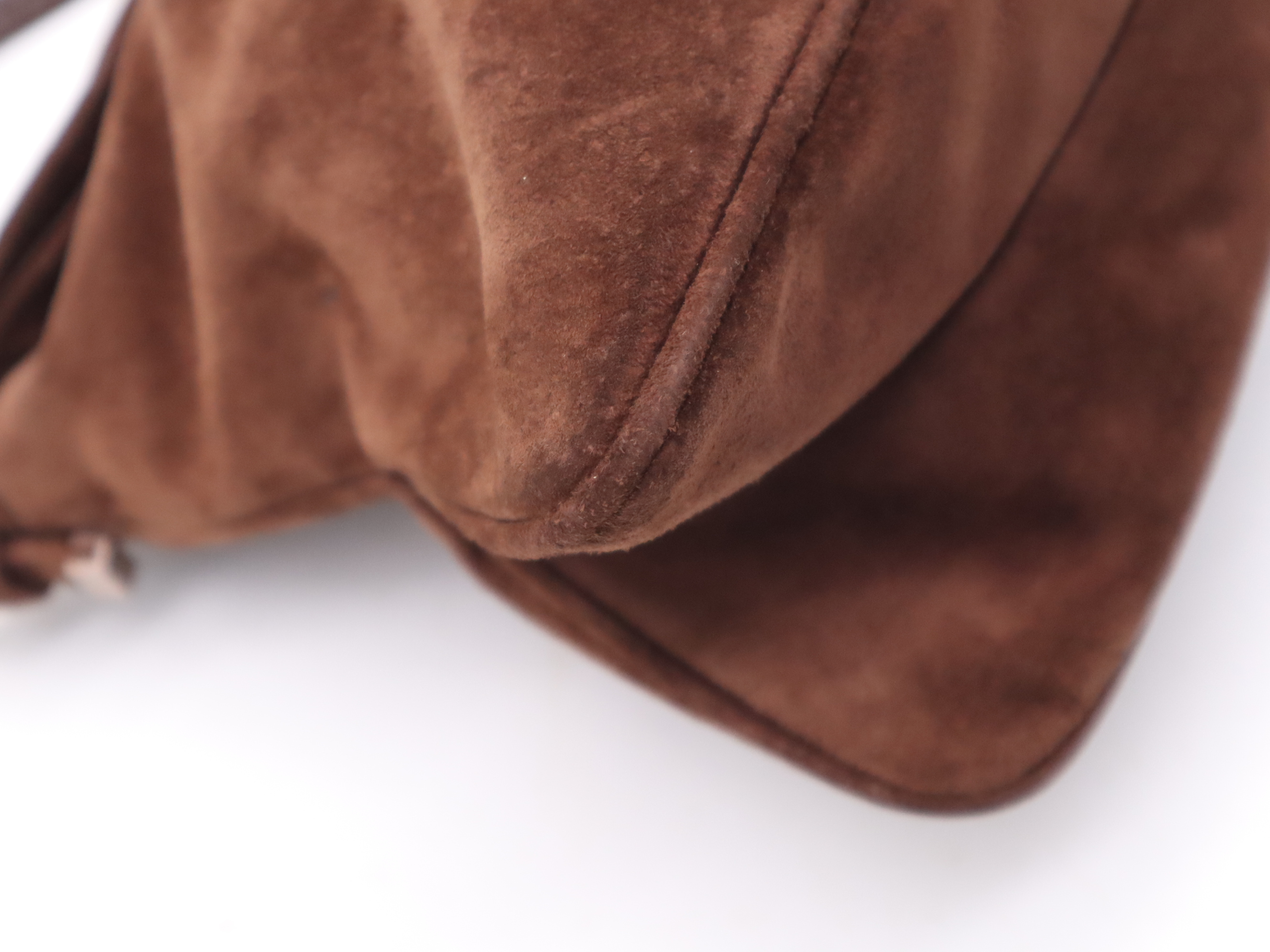 Suede Handbag, Zucca Logo, Brown, Pink Gold Hardware — view 11