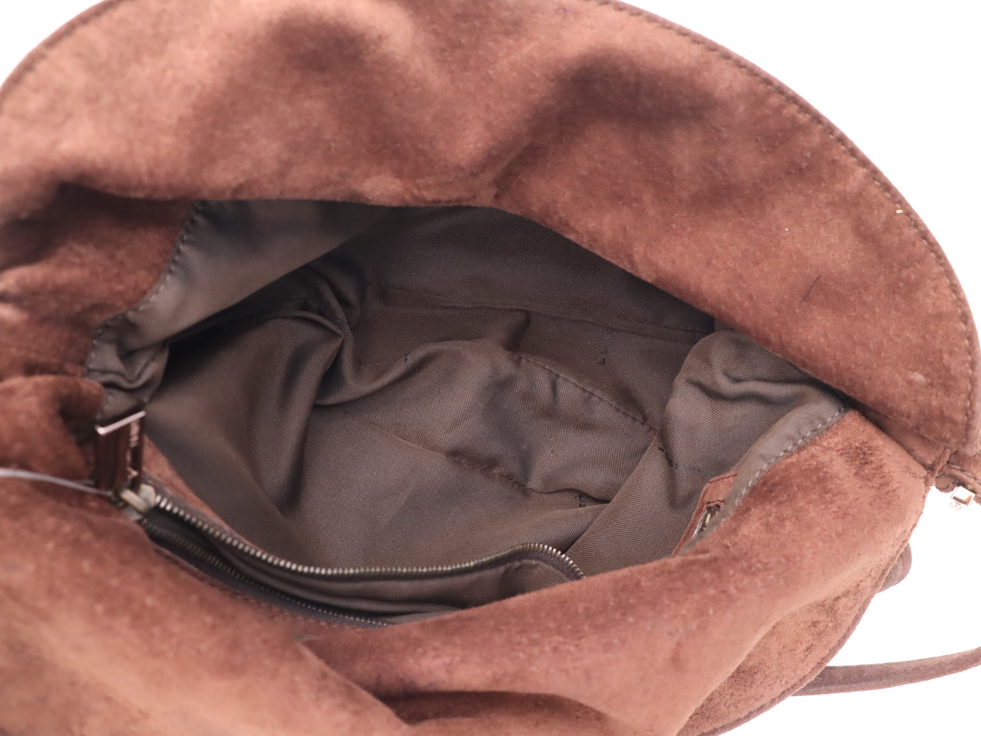 Suede Handbag, Zucca Logo, Brown, Pink Gold Hardware — view 12