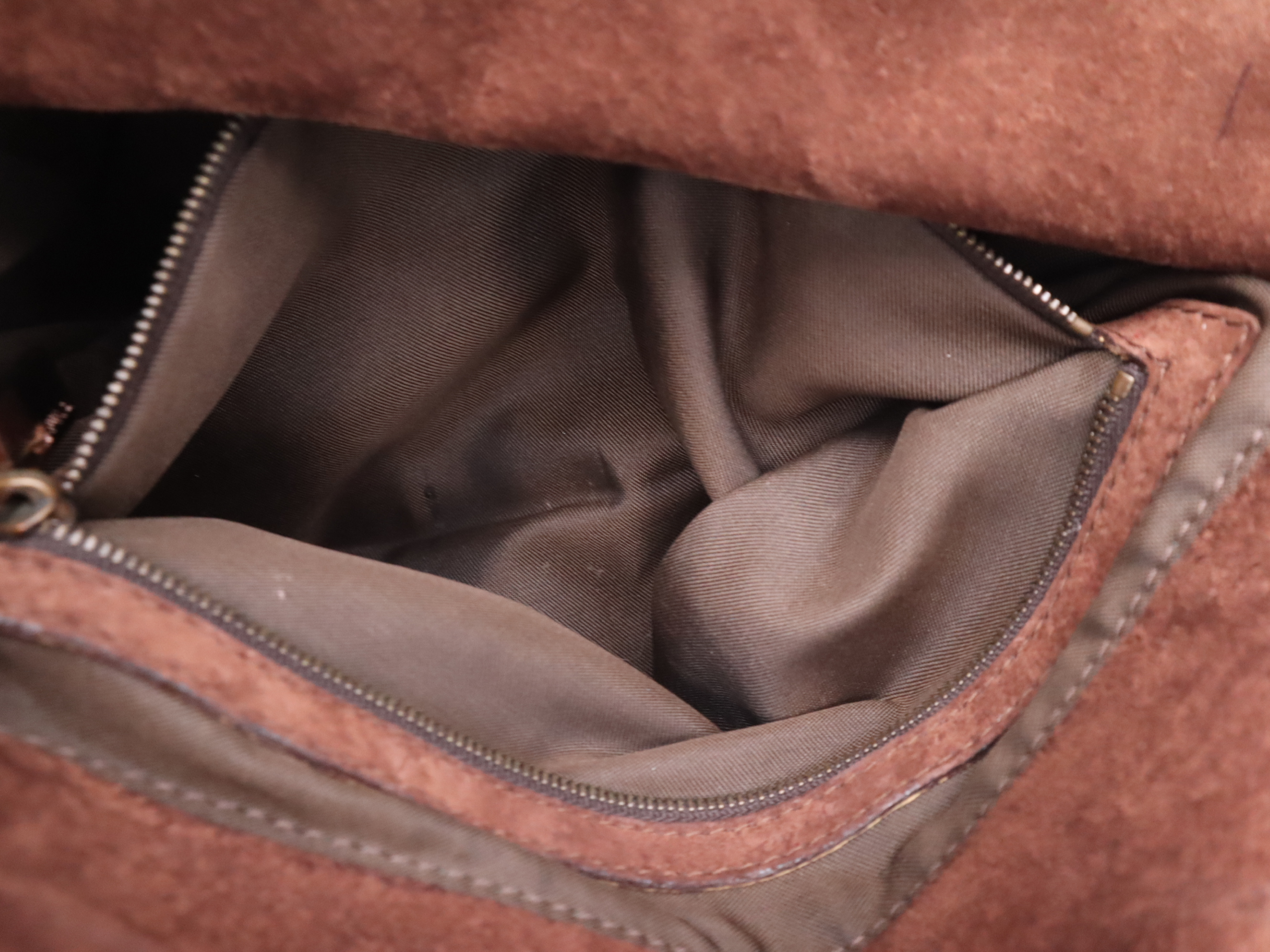 Suede Handbag, Zucca Logo, Brown, Pink Gold Hardware — view 13