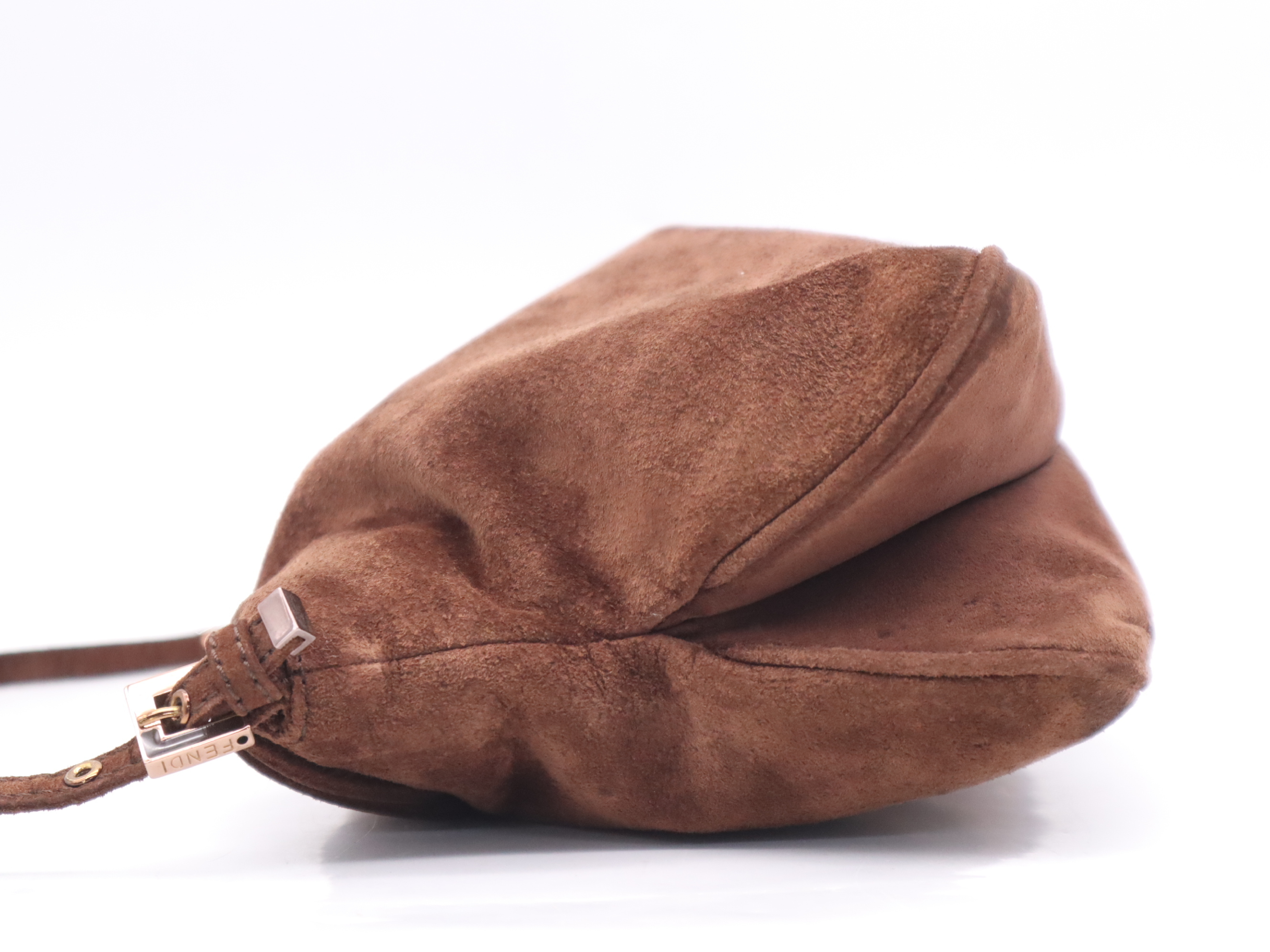 Suede Handbag, Zucca Logo, Brown, Pink Gold Hardware — view 3