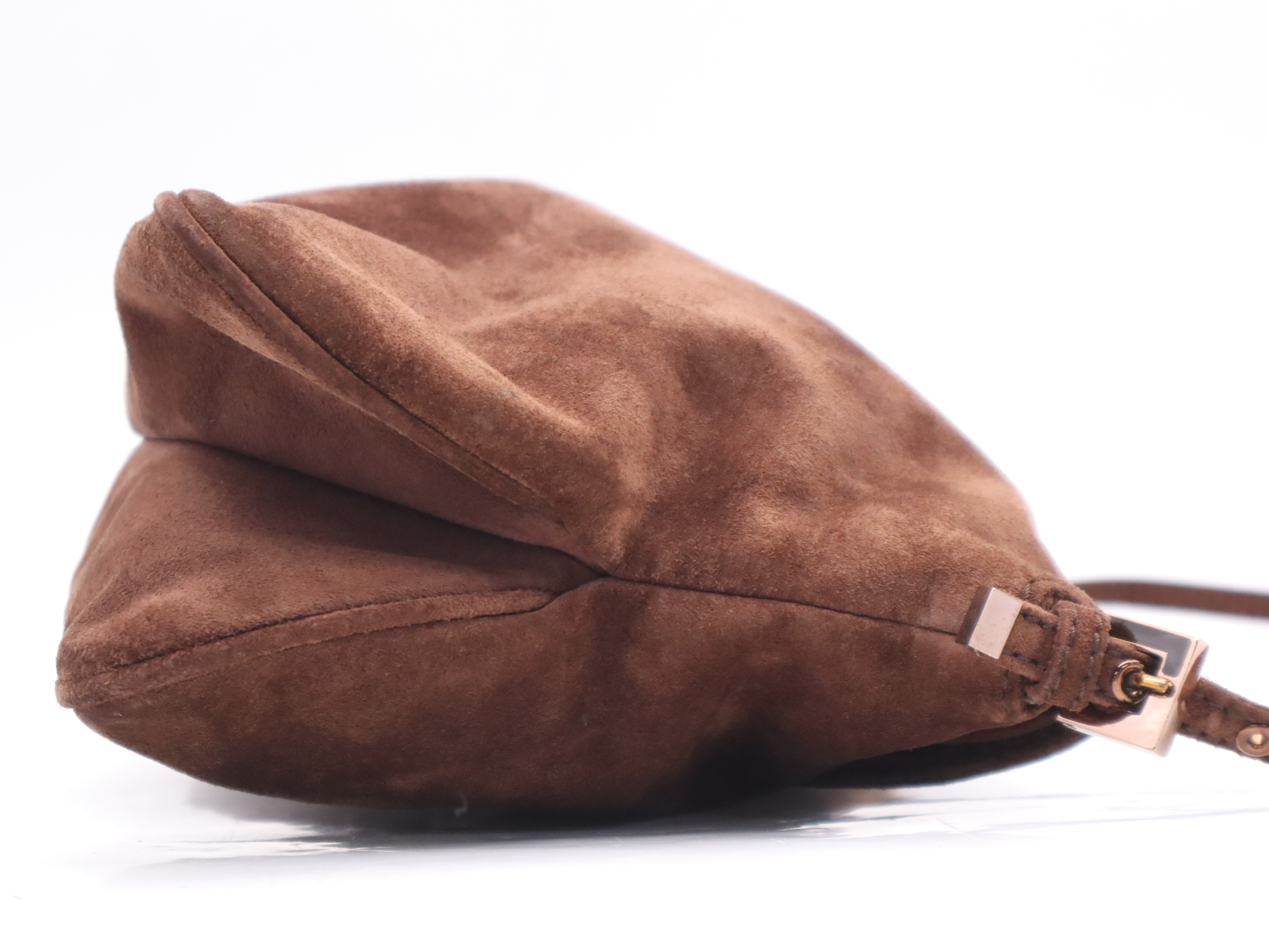 Suede Handbag, Zucca Logo, Brown, Pink Gold Hardware — view 5