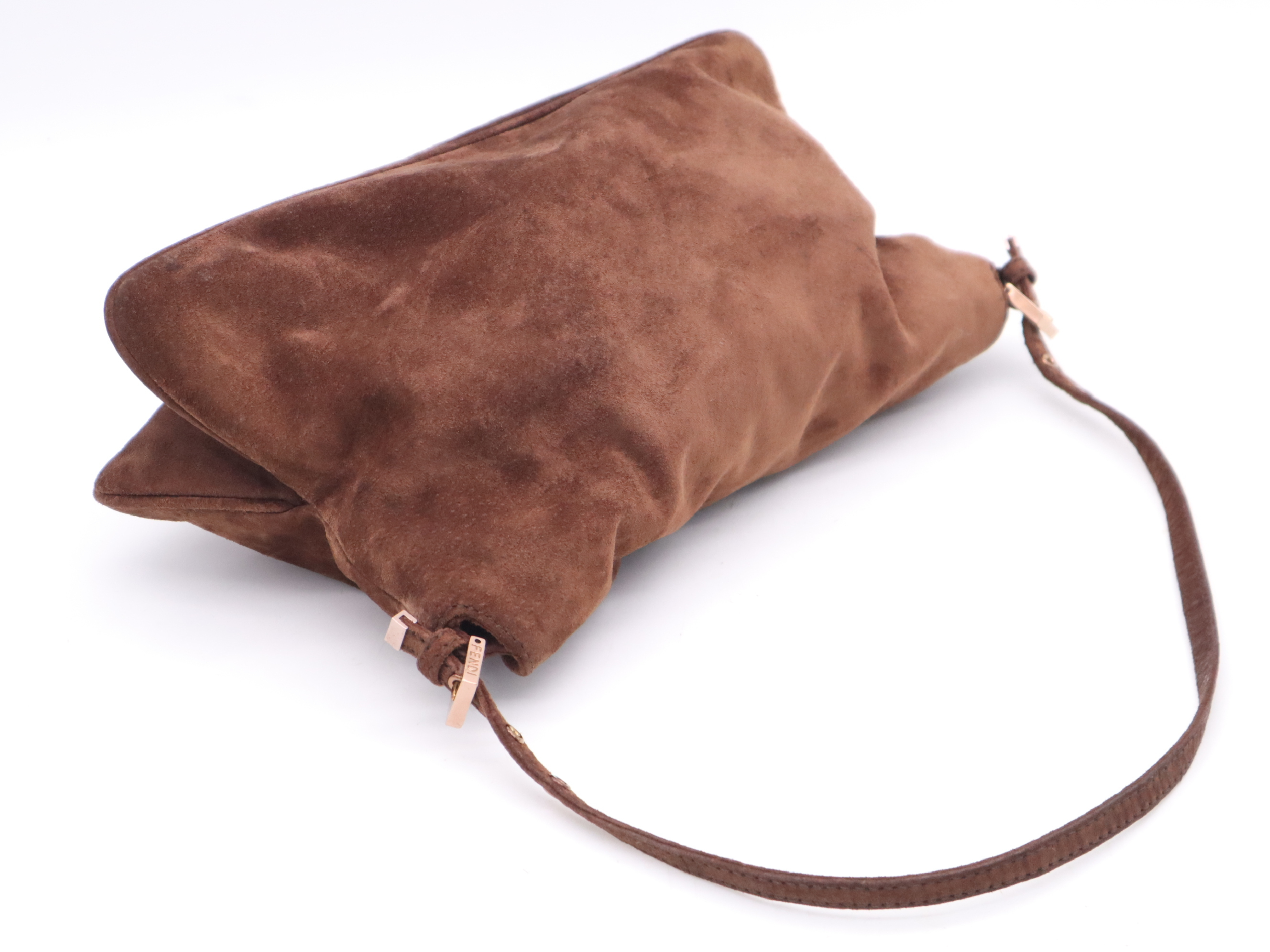 Suede Handbag, Zucca Logo, Brown, Pink Gold Hardware — view 6