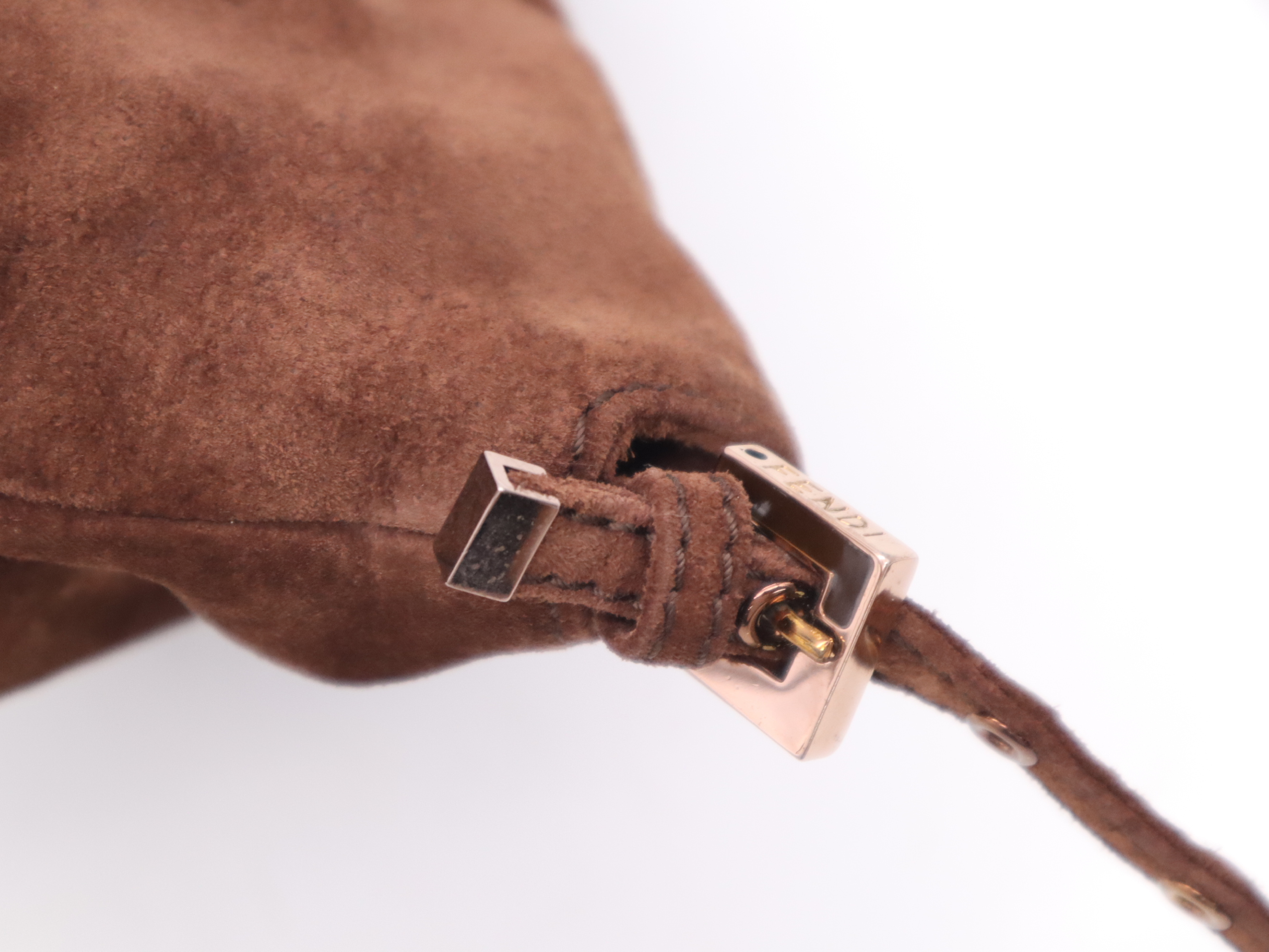 Suede Handbag, Zucca Logo, Brown, Pink Gold Hardware — view 7