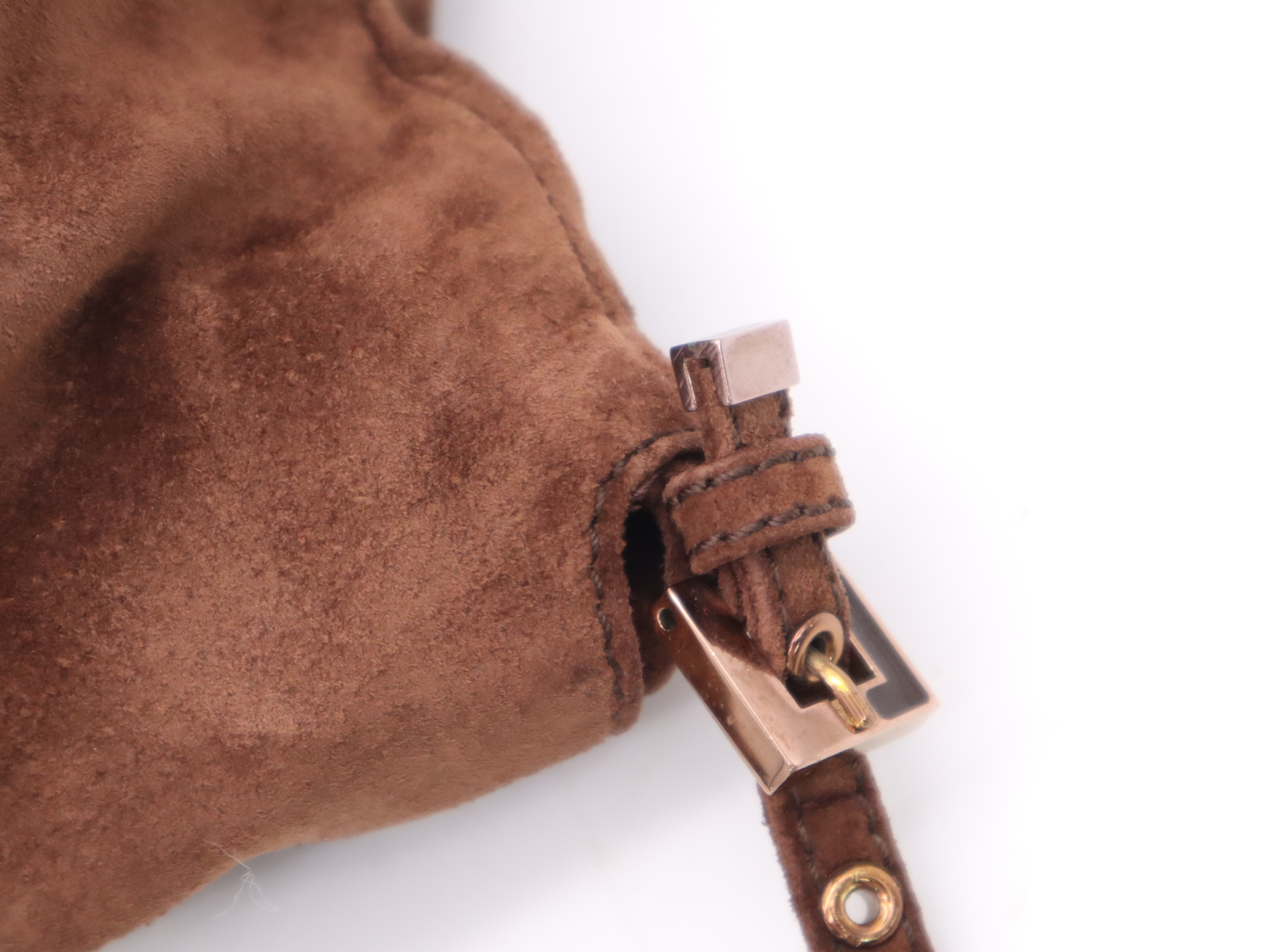 Suede Handbag, Zucca Logo, Brown, Pink Gold Hardware — view 8
