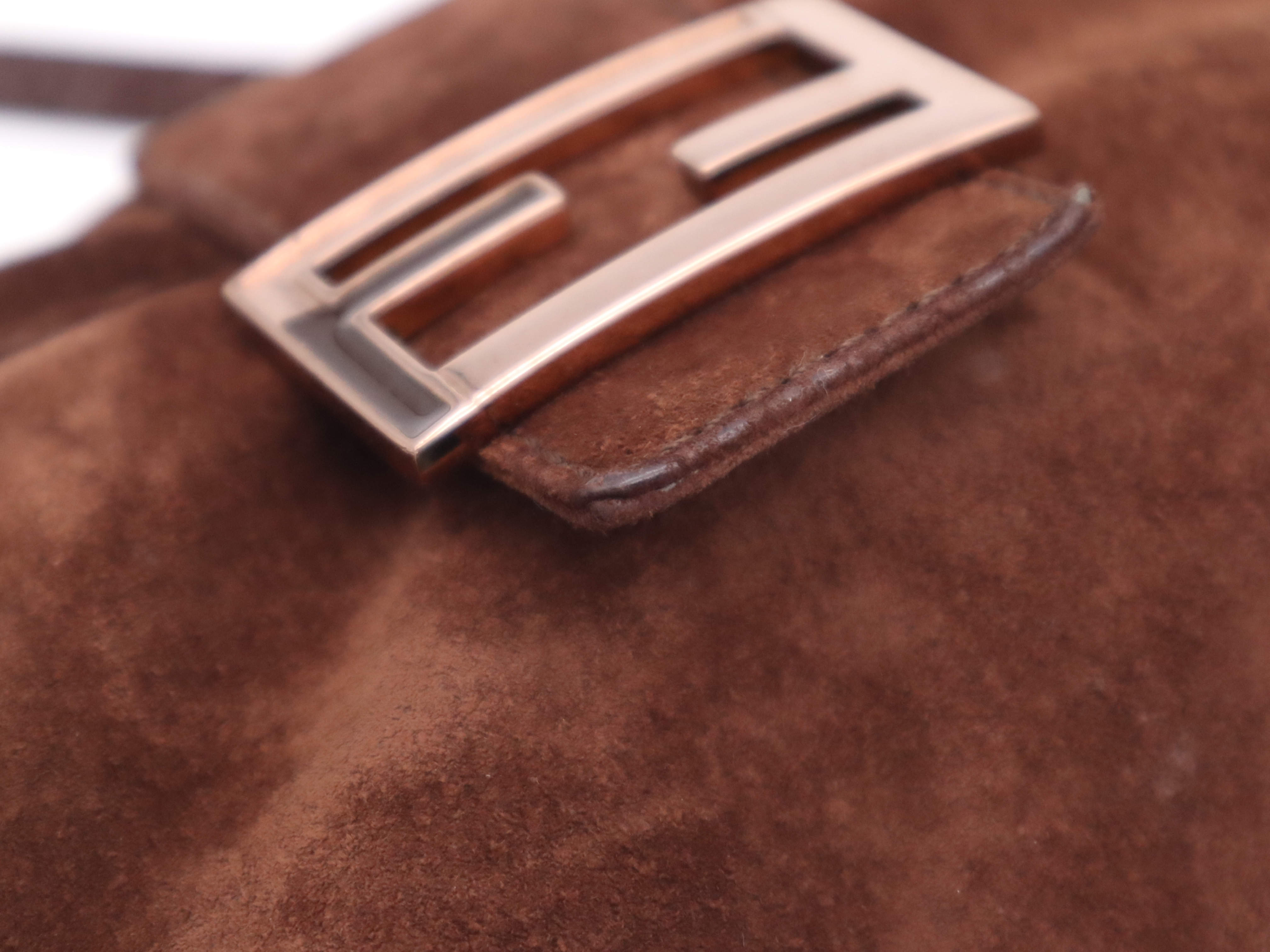 Suede Handbag, Zucca Logo, Brown, Pink Gold Hardware — view 9