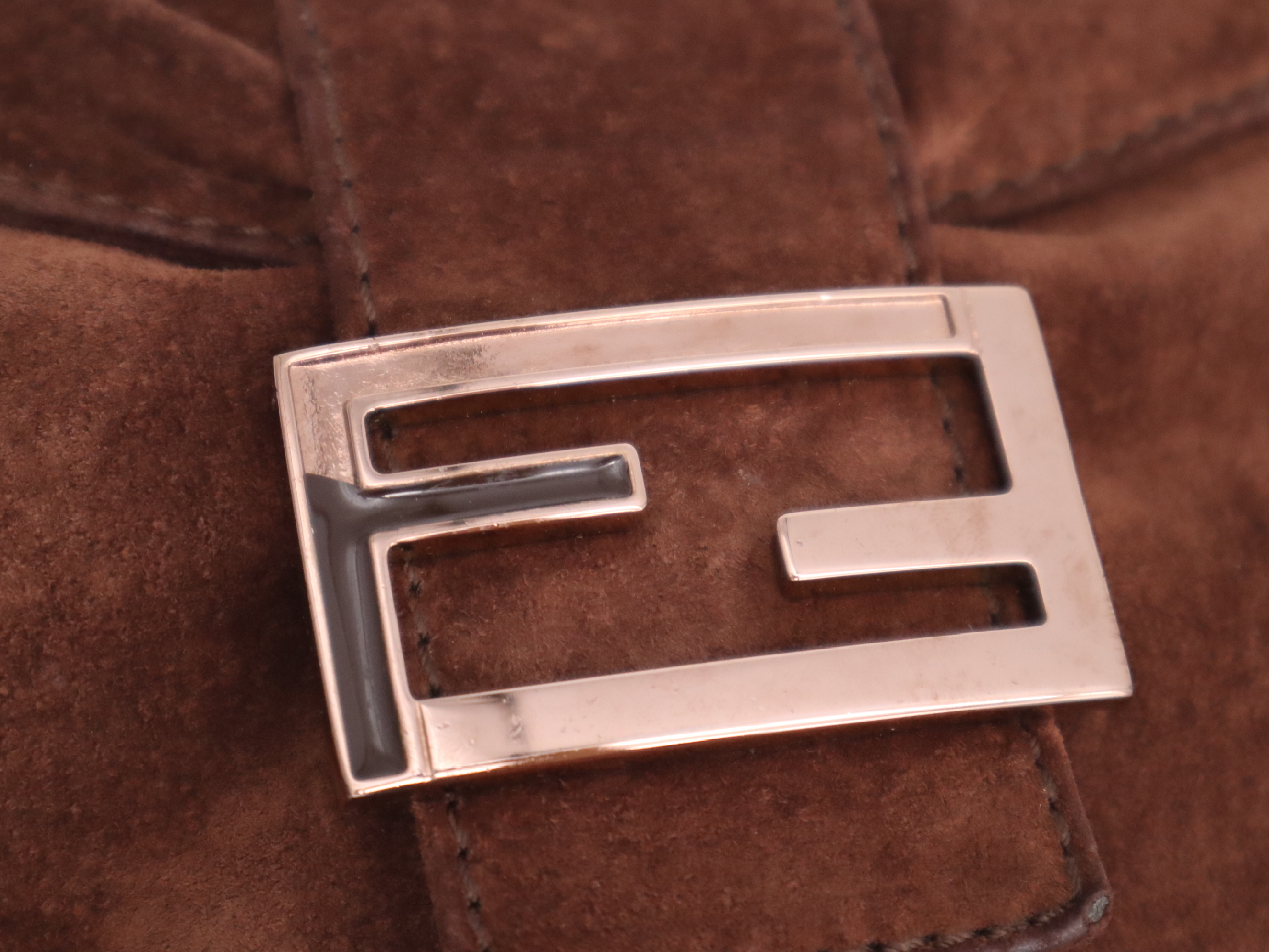 Suede Handbag, Zucca Logo, Brown, Pink Gold Hardware — view 10