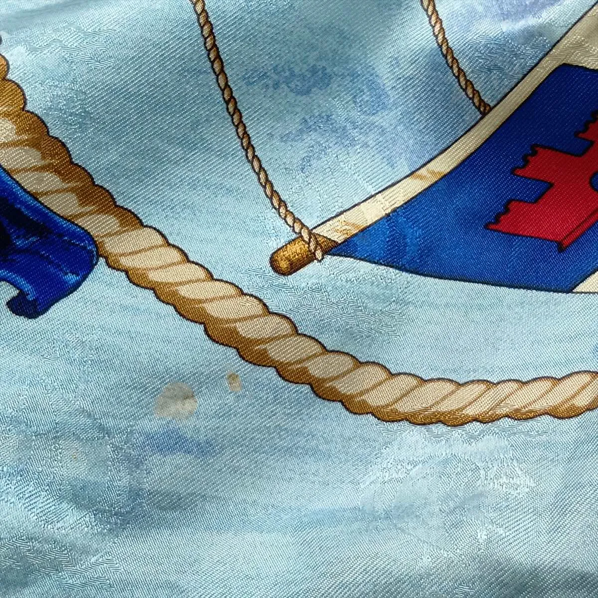 Carre 90 Christophe Columbus scarf, silk, navy. Shows wear, — view 6