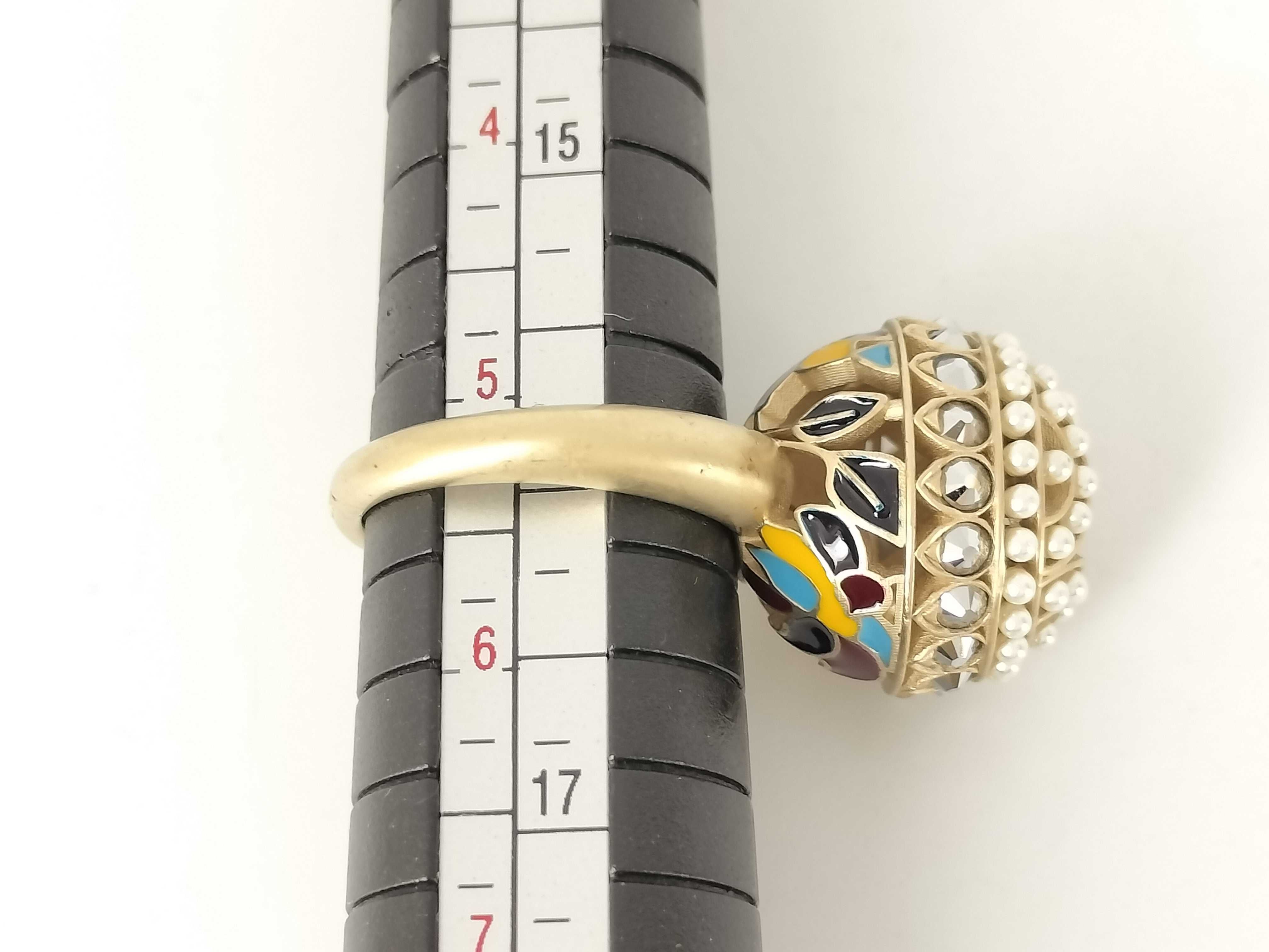 Tribal Pearl Rhinestone Ring, Size S — view 5
