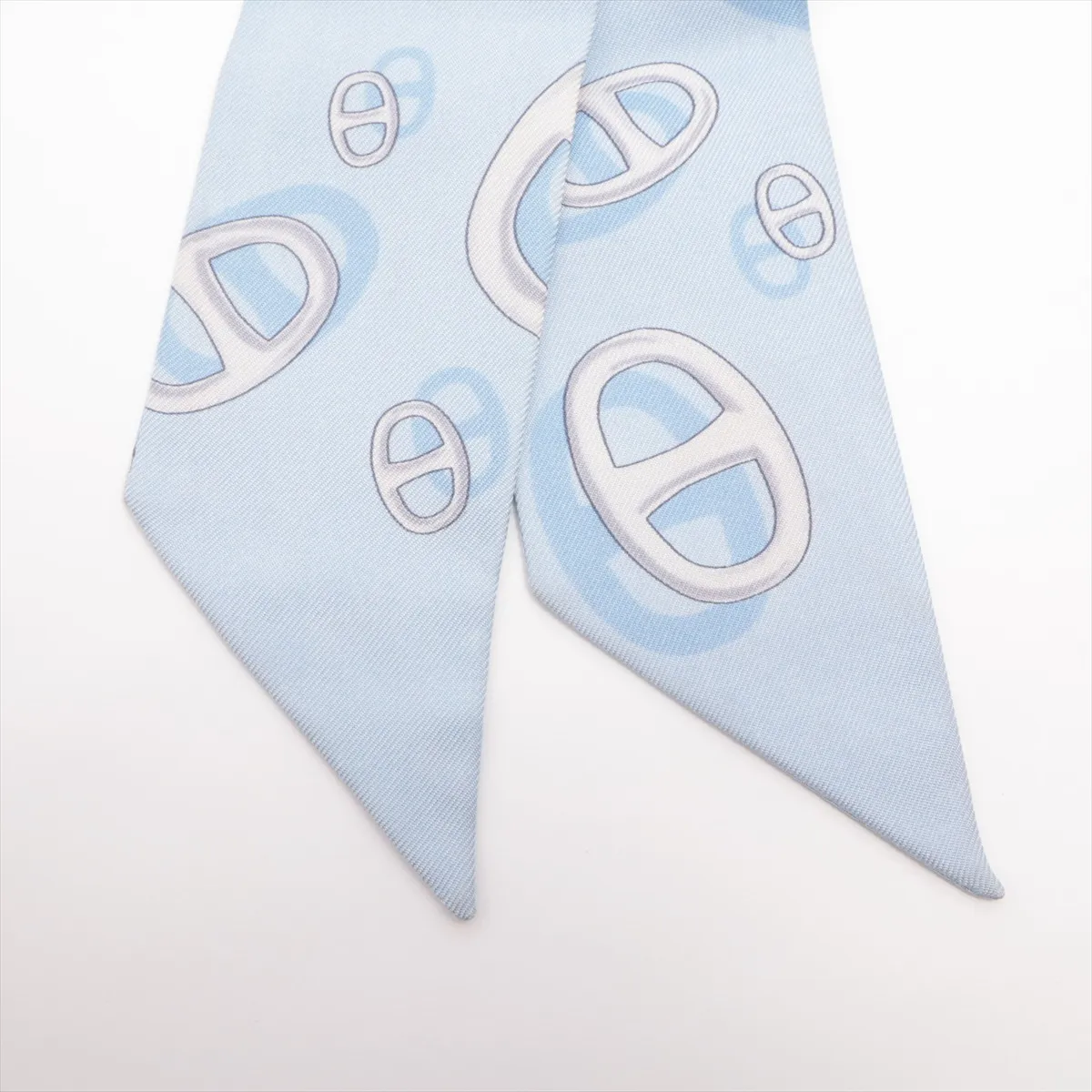 Twilly Scarf, Silk, Light Blue, with wear, — view 2