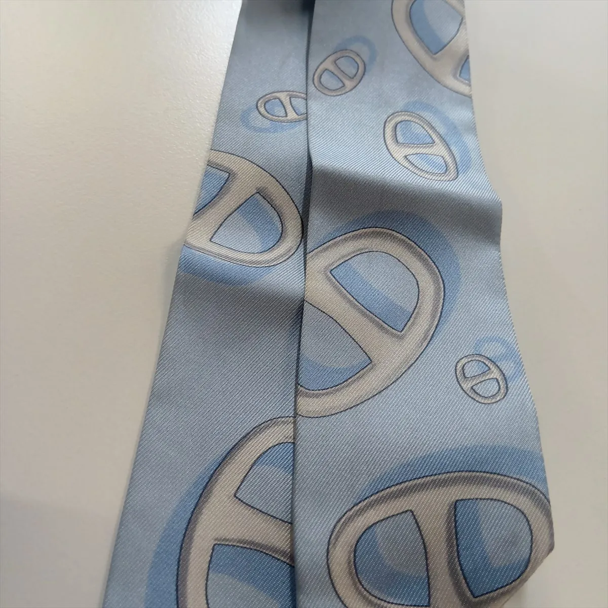 Twilly Scarf, Silk, Light Blue, with wear, — view 5