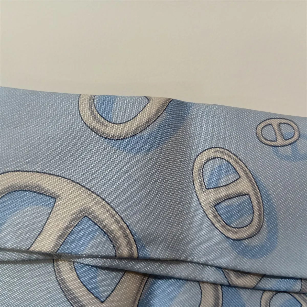 Twilly Scarf, Silk, Light Blue, with wear, — view 6