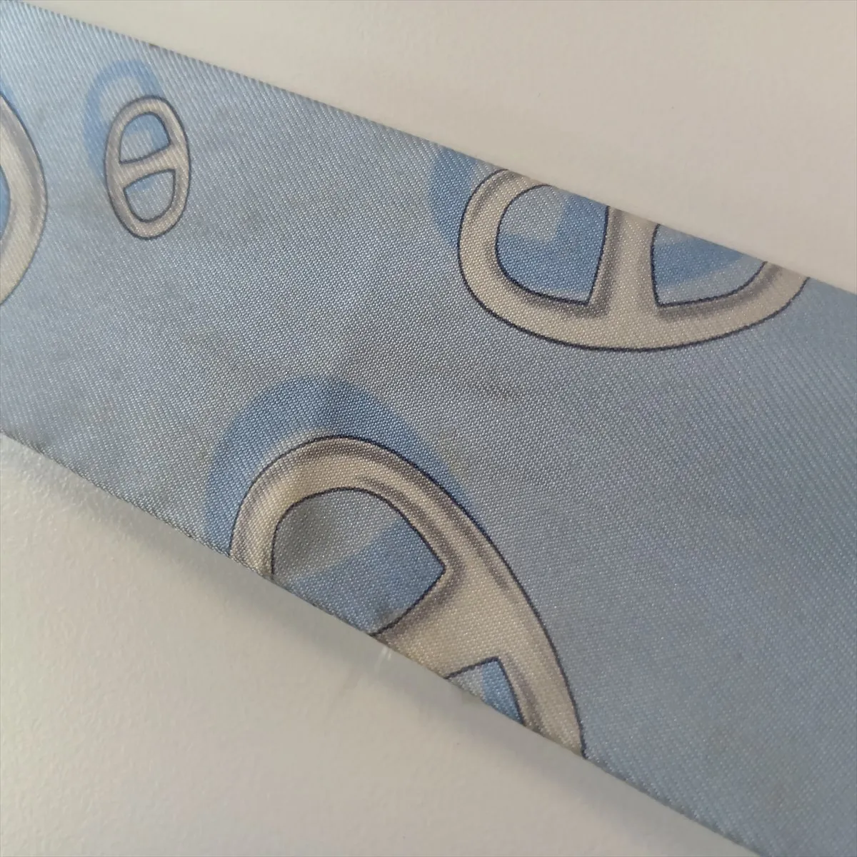 Twilly Scarf, Silk, Light Blue, with wear, — view 7