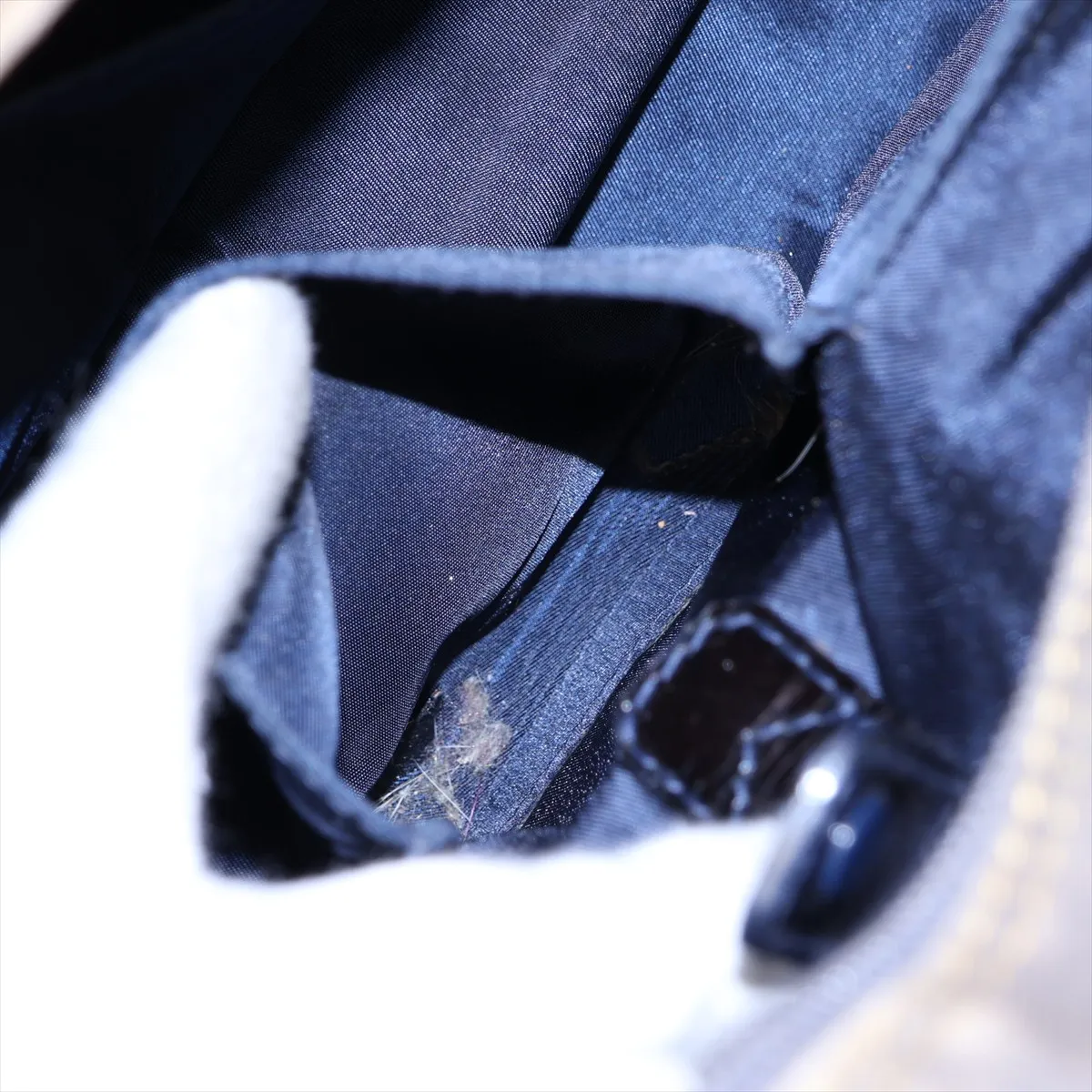 Double Saddle Denim x Patent Leather Handbag, Blue — view 11