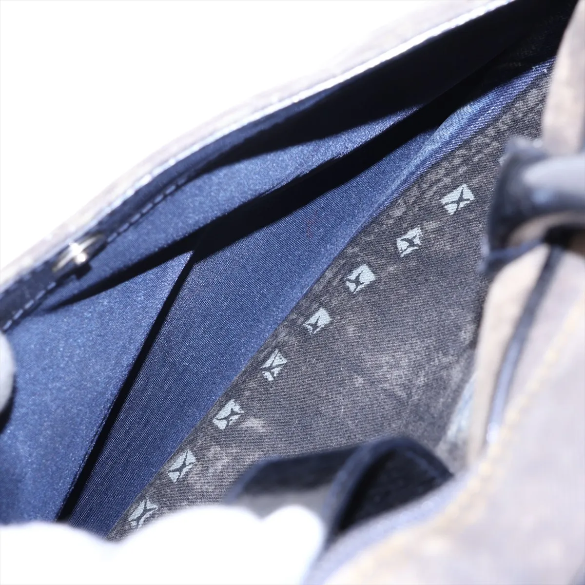 Double Saddle Denim x Patent Leather Handbag, Blue — view 13