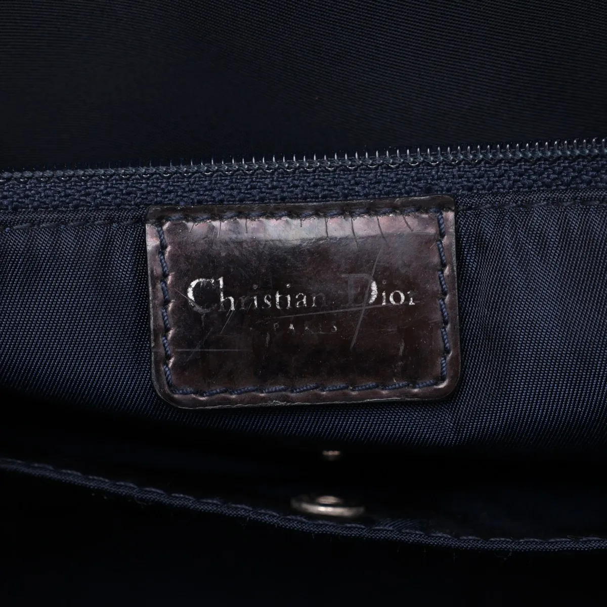 Double Saddle Denim x Patent Leather Handbag, Blue — view 14