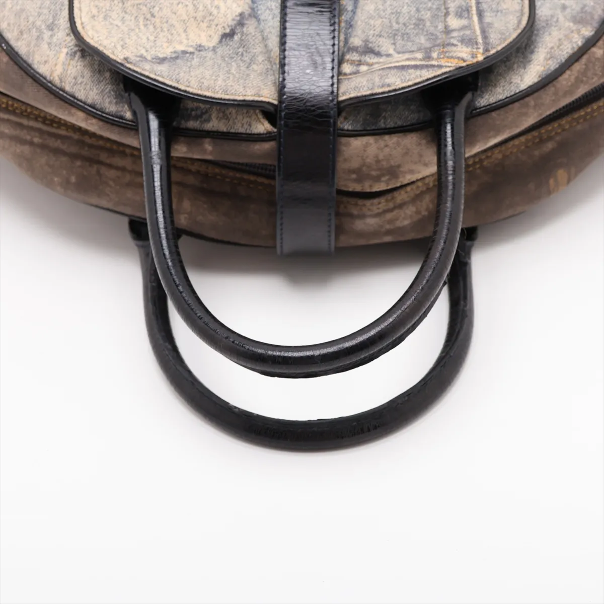 Double Saddle Denim x Patent Leather Handbag, Blue — view 5