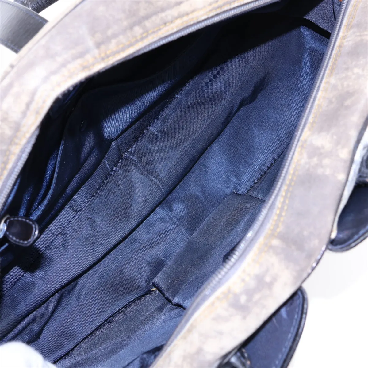 Double Saddle Denim x Patent Leather Handbag, Blue — view 7