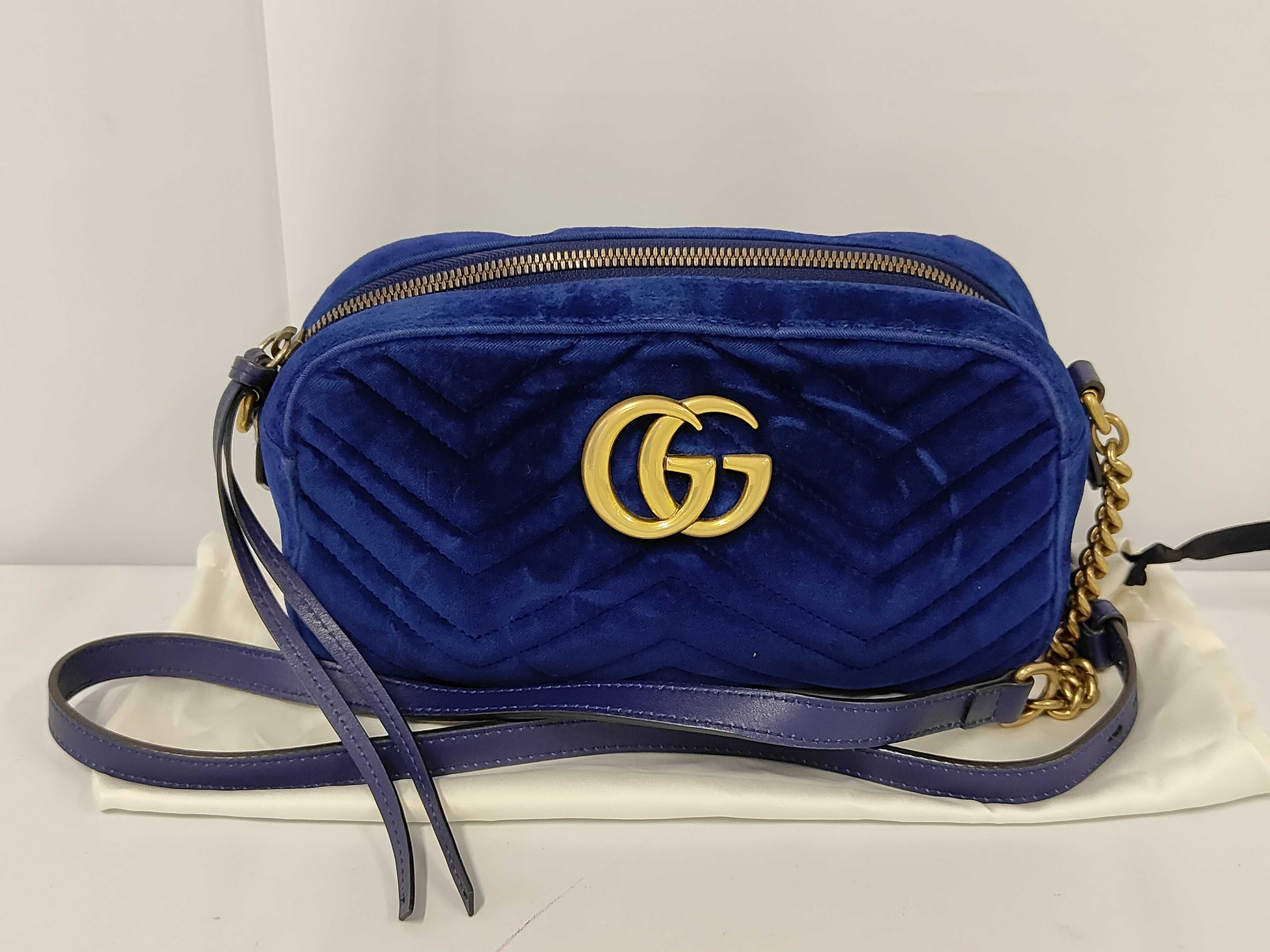 GG Marmont Velour Shoulder Bag (Blue)