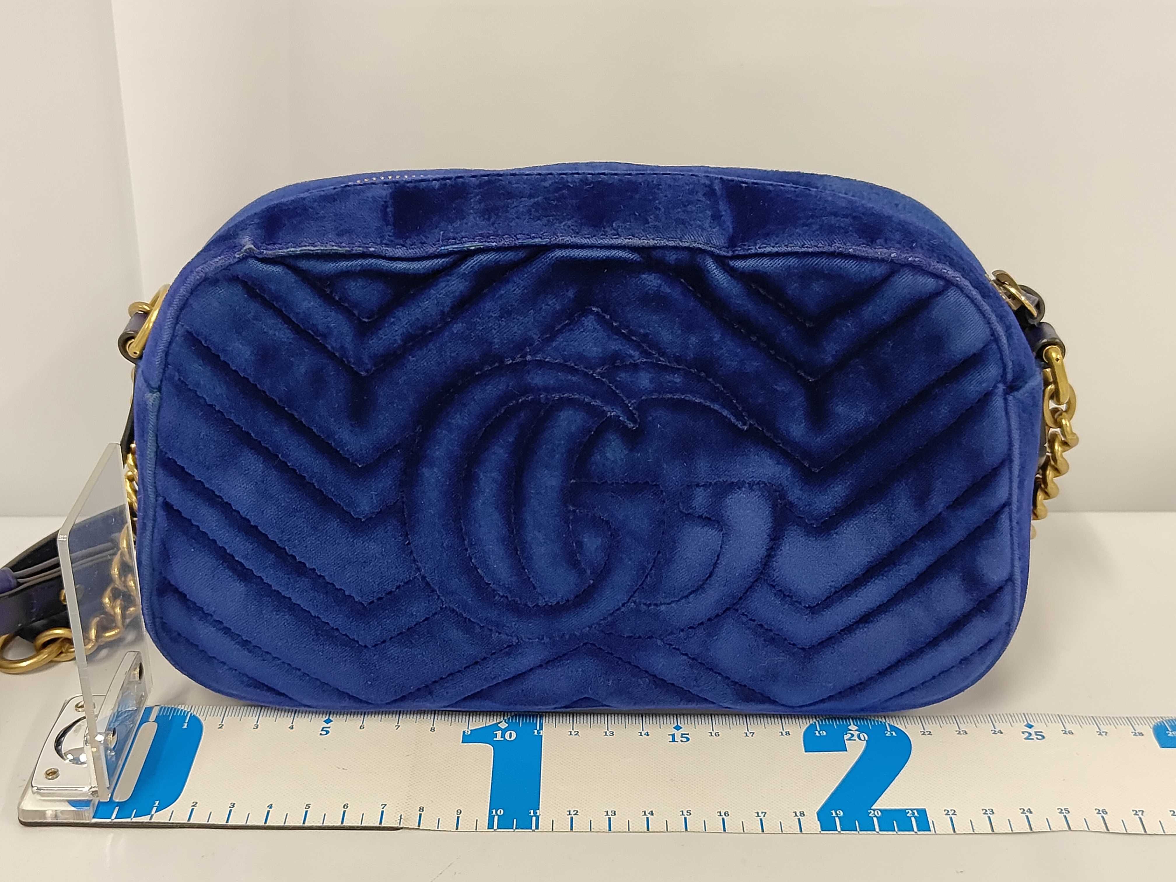 GG Marmont Velour Shoulder Bag (Blue) — view 2