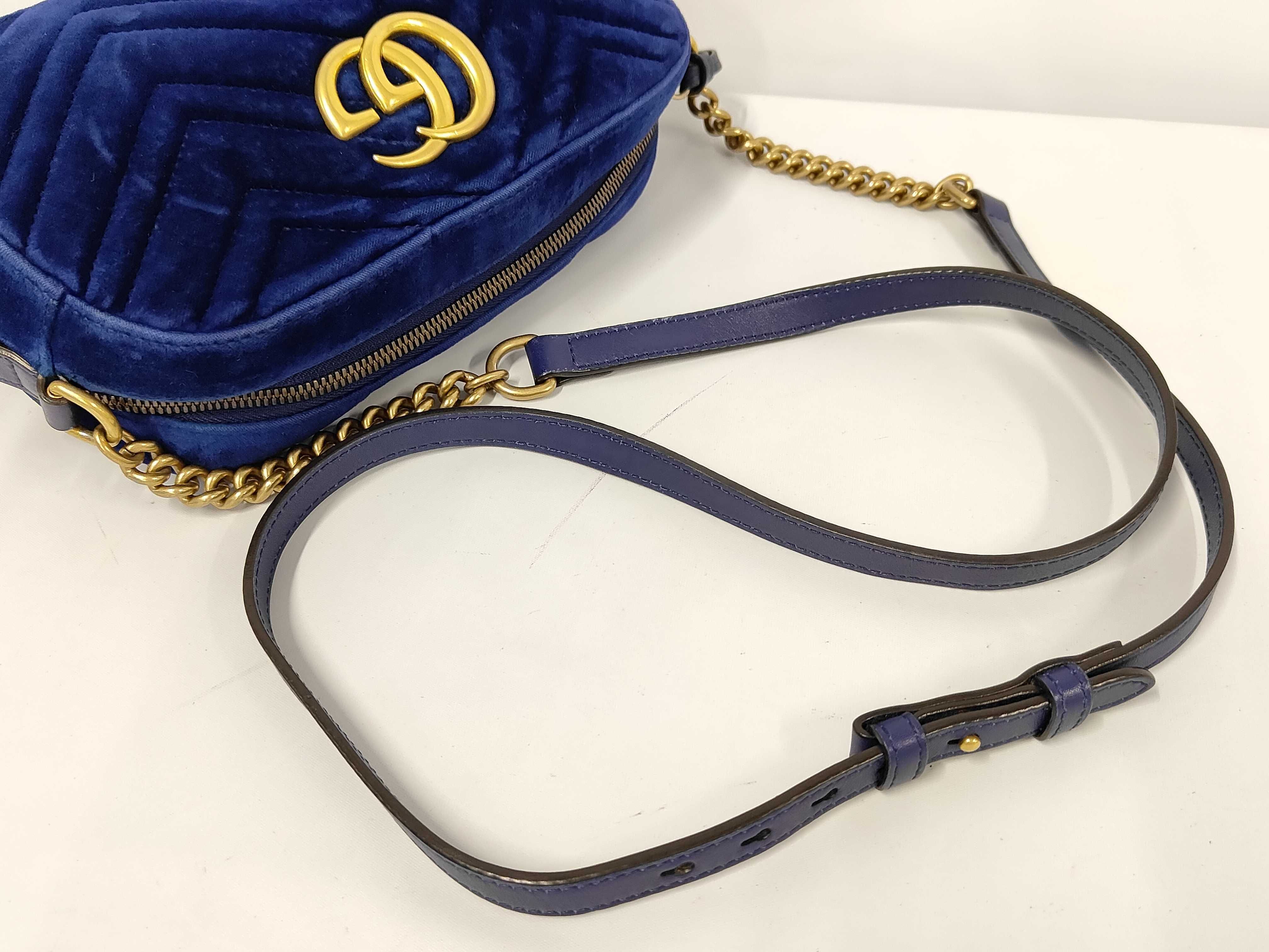 GG Marmont Velour Shoulder Bag (Blue) — view 3