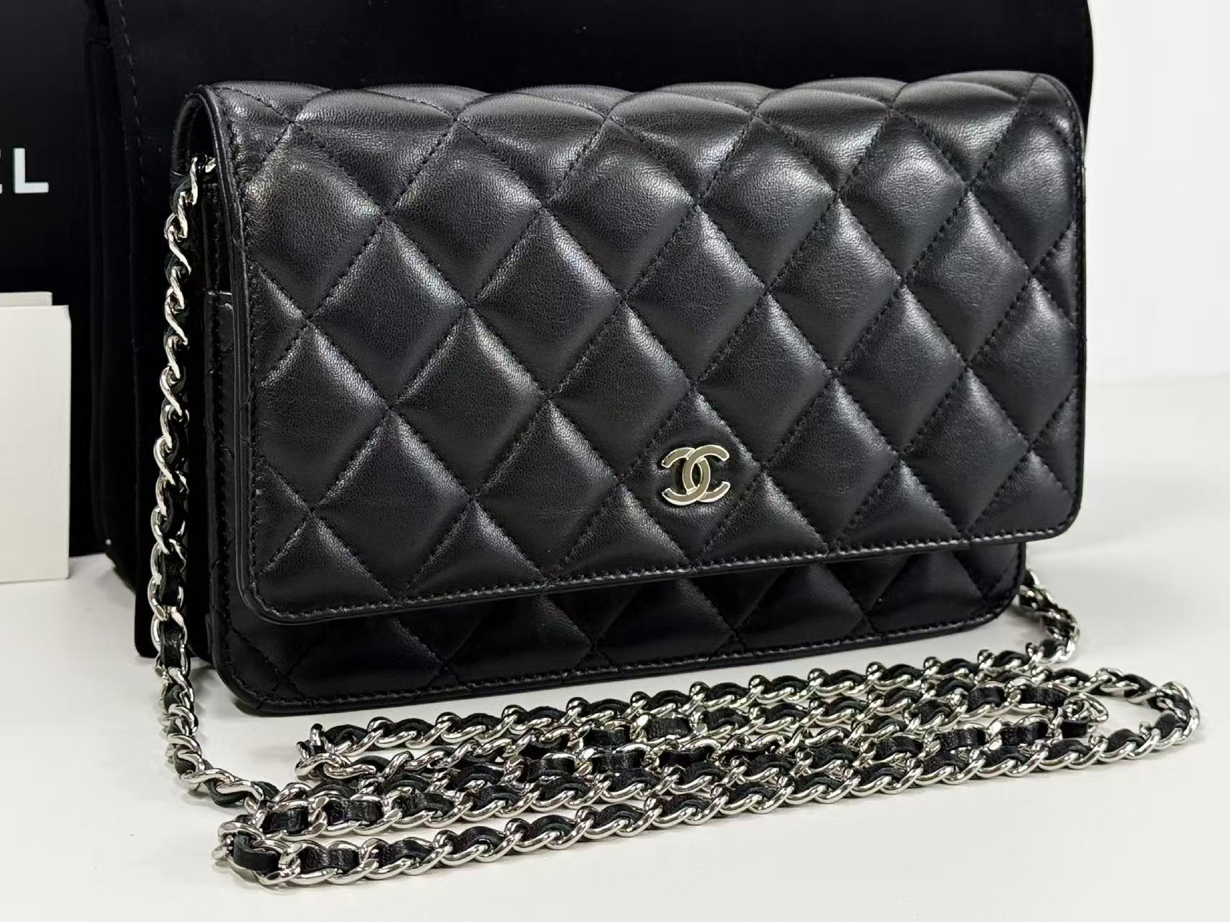 Black Matelassé Shoulder Bag, New Hardware, WOC, Approx. 19cm W, Serial Number 31-series [Box, Dust Bag, Booklet, and Sticker Included], Silver Hardware, 31122710 — view 2