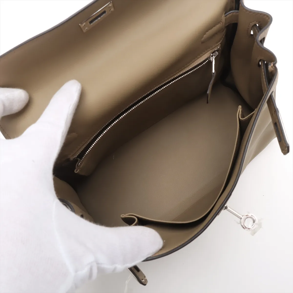 [Individually wrapped] Hermes Kelly 25 LeTourne Vaux Swift Beige Marfa Silver Hardware W:2024 XS4869 — view 8