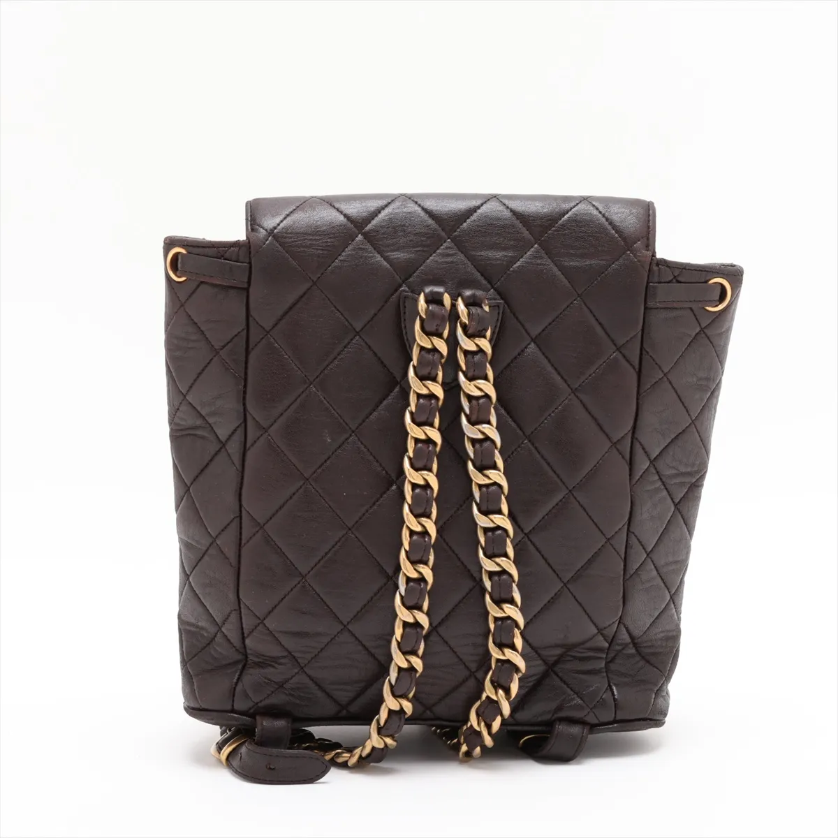 Matelassé Lambskin Chain Backpack, Brown with Gold Hardware — view 2