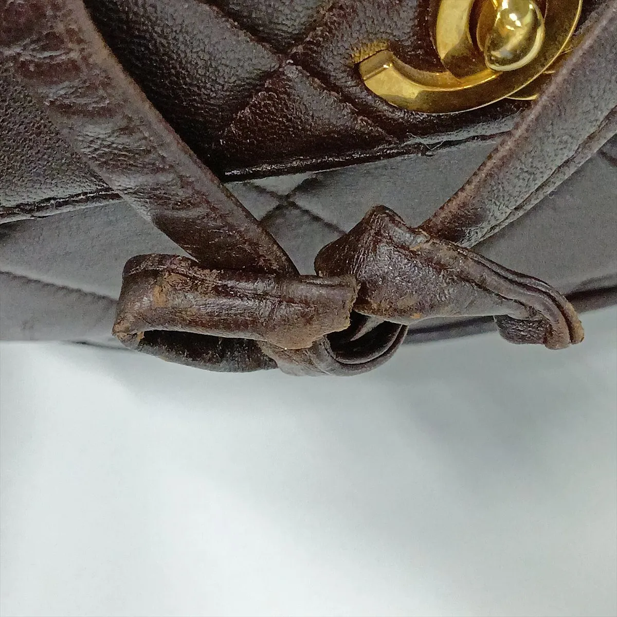 Matelassé Lambskin Chain Backpack, Brown with Gold Hardware — view 11