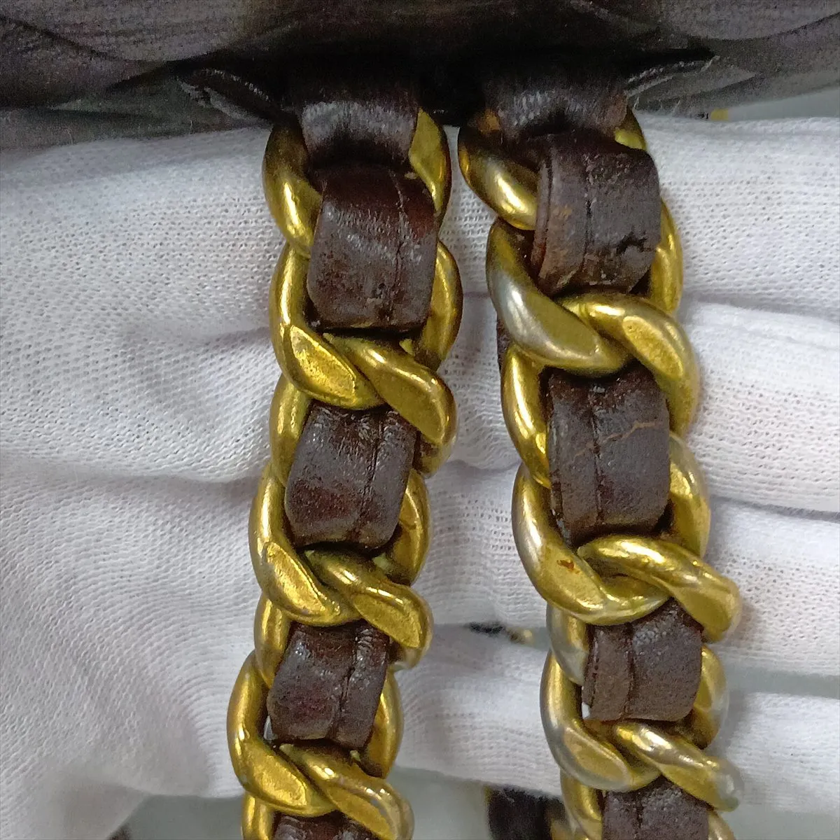 Matelassé Lambskin Chain Backpack, Brown with Gold Hardware — view 13