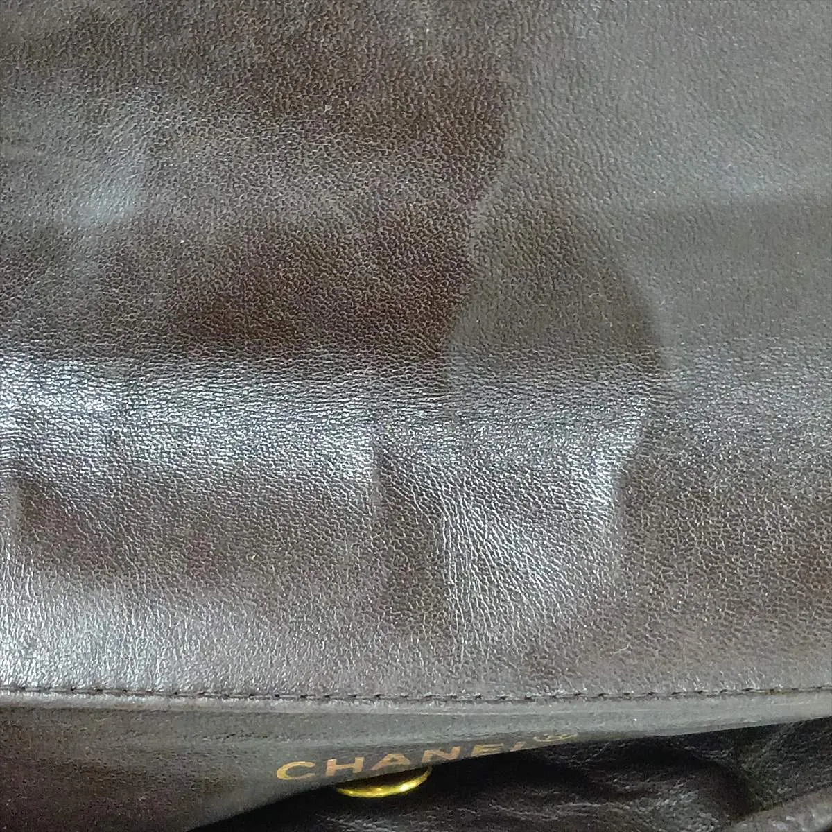 Matelassé Lambskin Chain Backpack, Brown with Gold Hardware — view 15