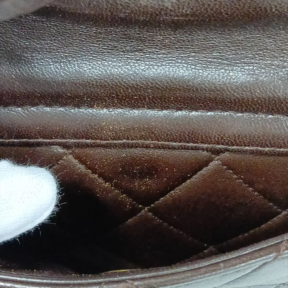 Matelassé Lambskin Chain Backpack, Brown with Gold Hardware — view 10