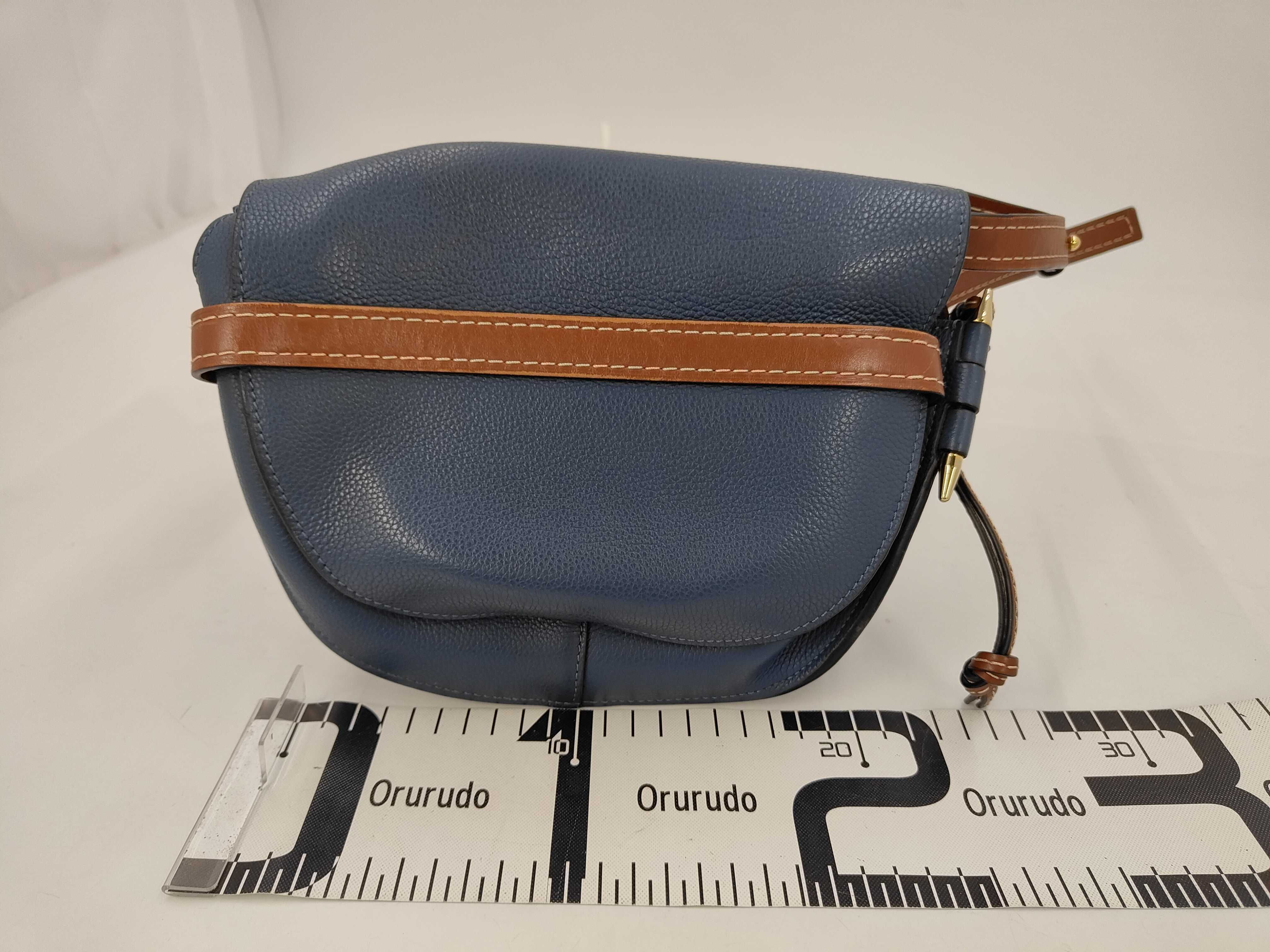 Navy Brown Calfskin Gate Dual Shoulder Bag — view 2