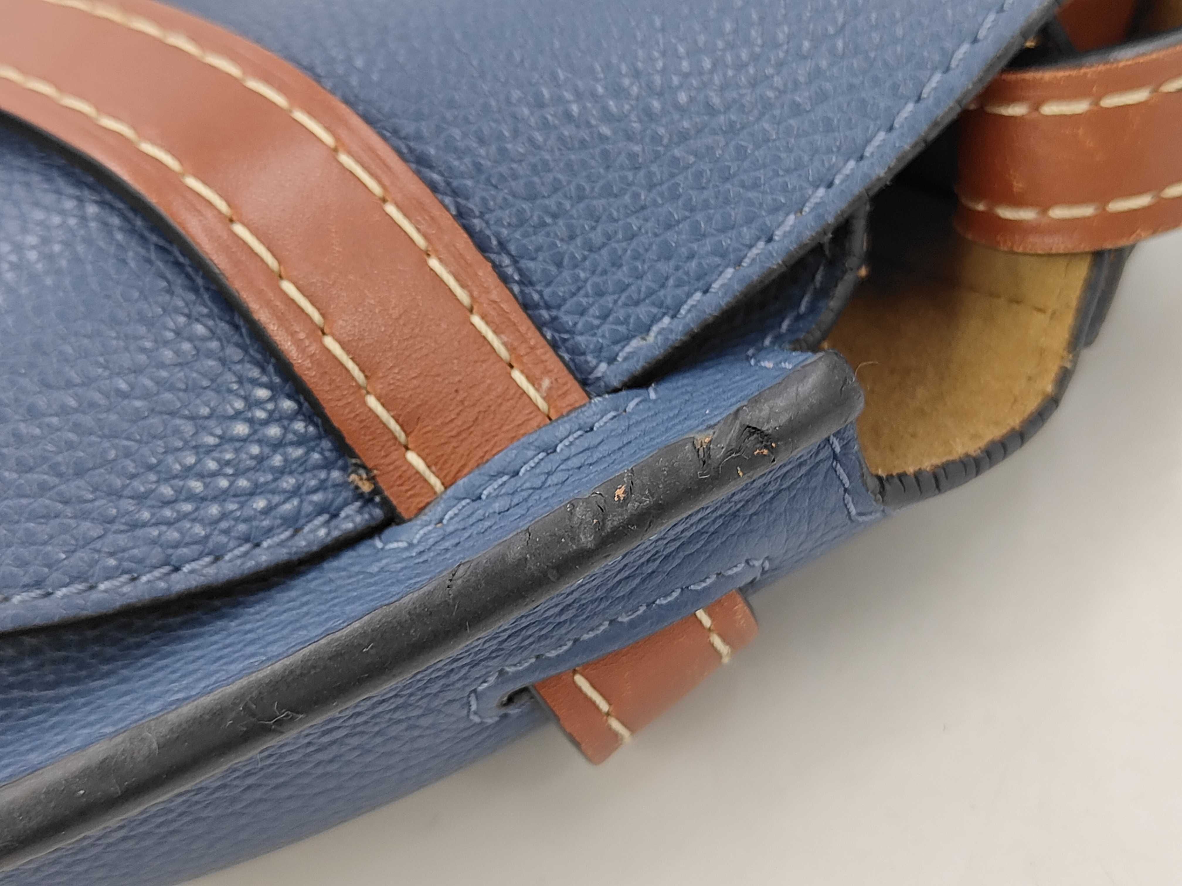 Navy Brown Calfskin Gate Dual Shoulder Bag — view 13