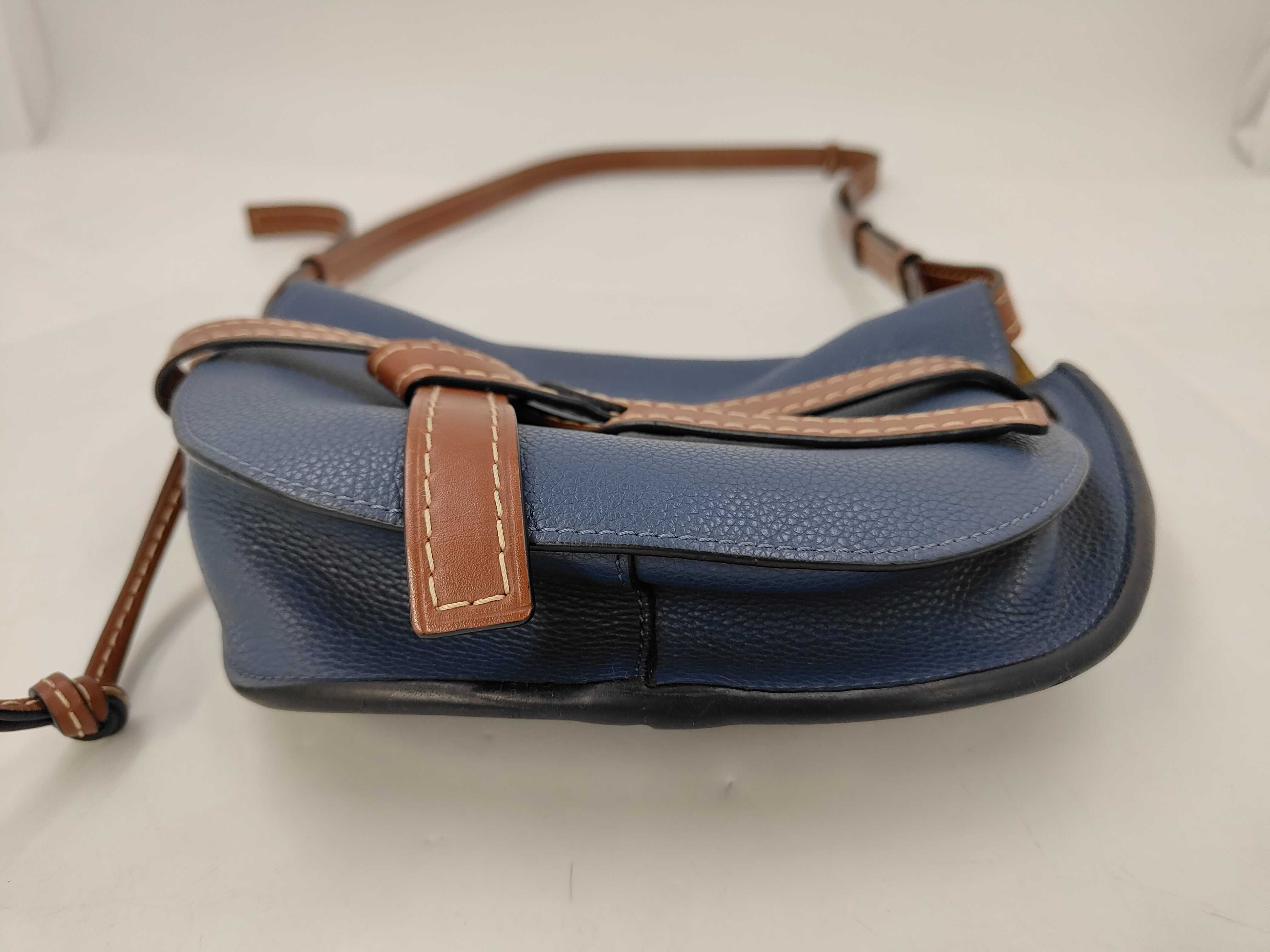 Navy Brown Calfskin Gate Dual Shoulder Bag — view 3