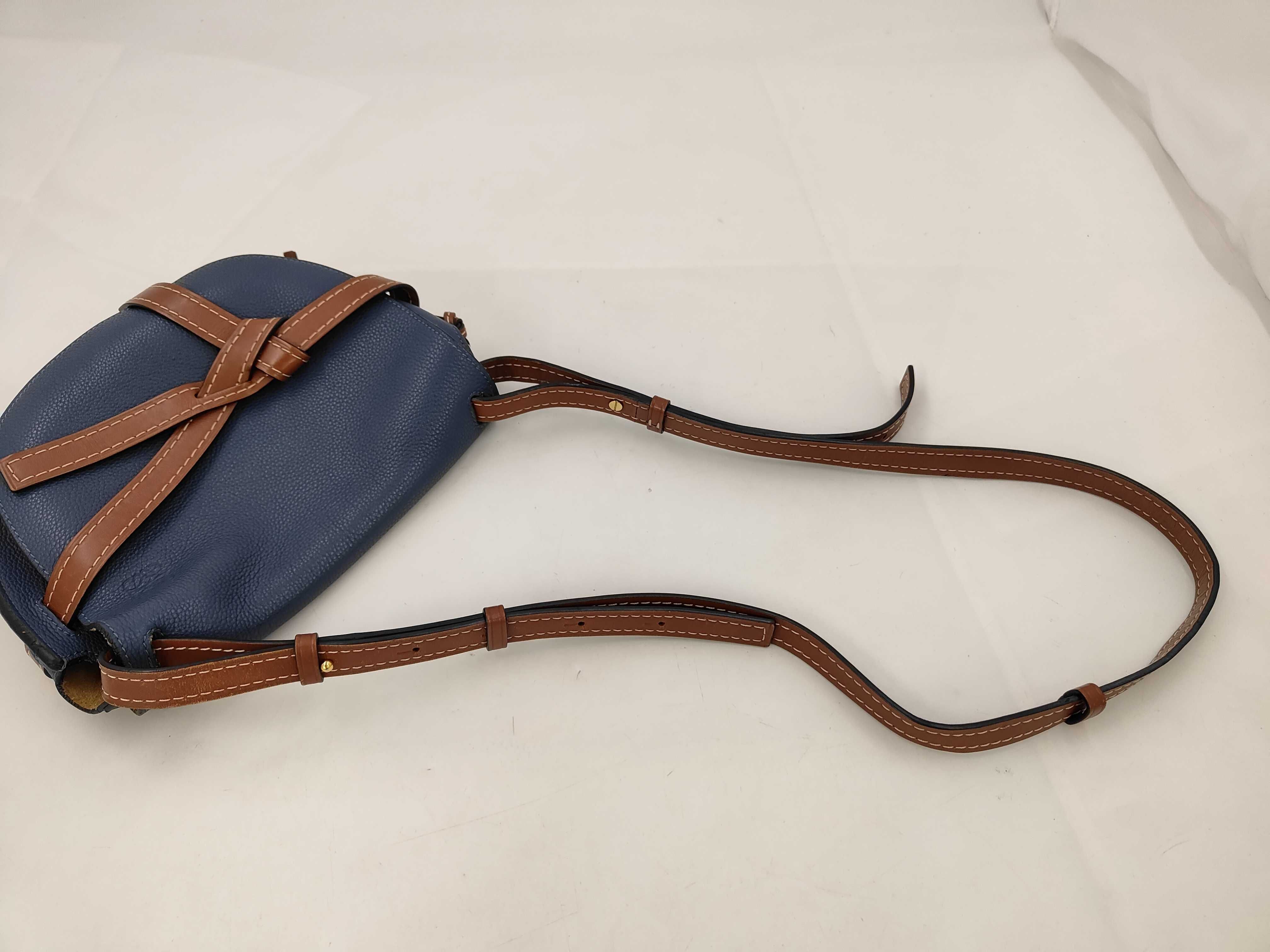 Navy Brown Calfskin Gate Dual Shoulder Bag — view 7