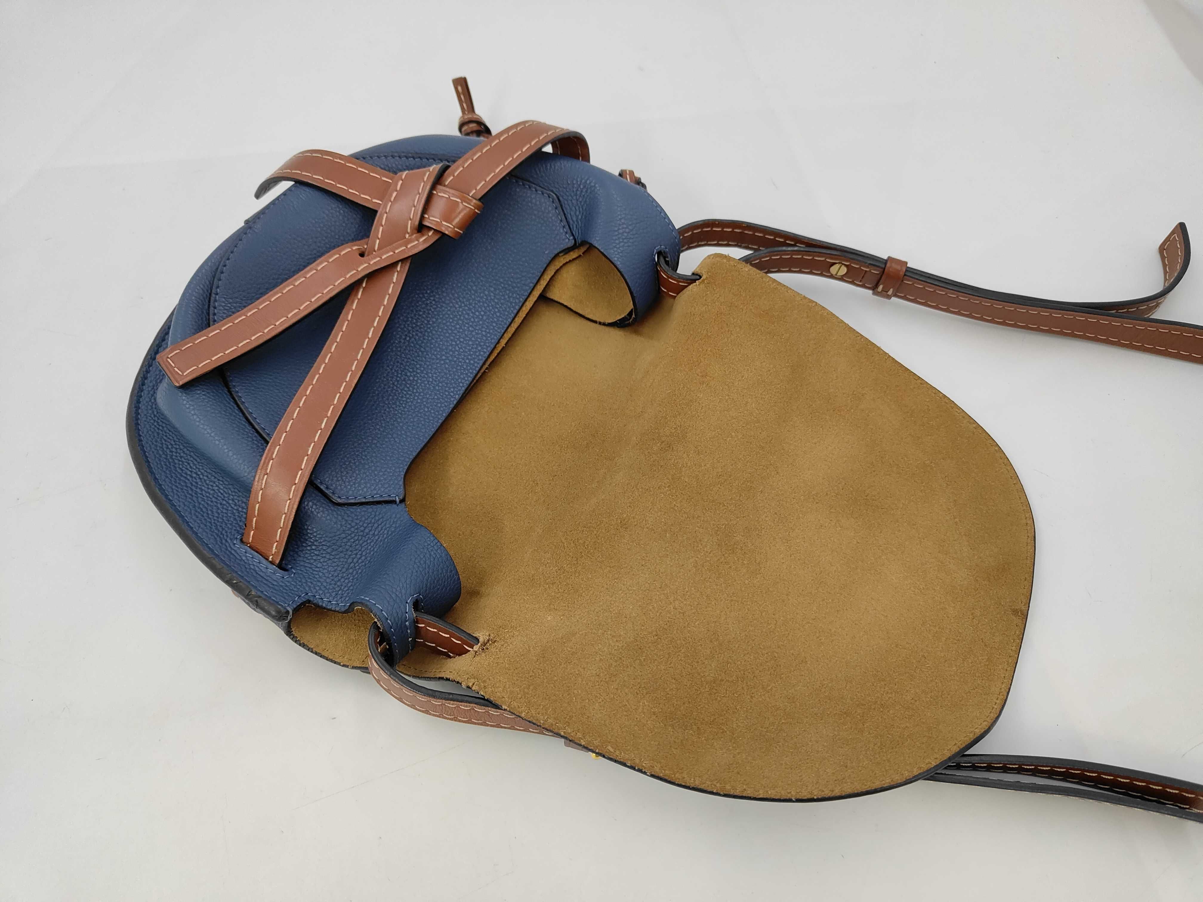 Navy Brown Calfskin Gate Dual Shoulder Bag — view 8