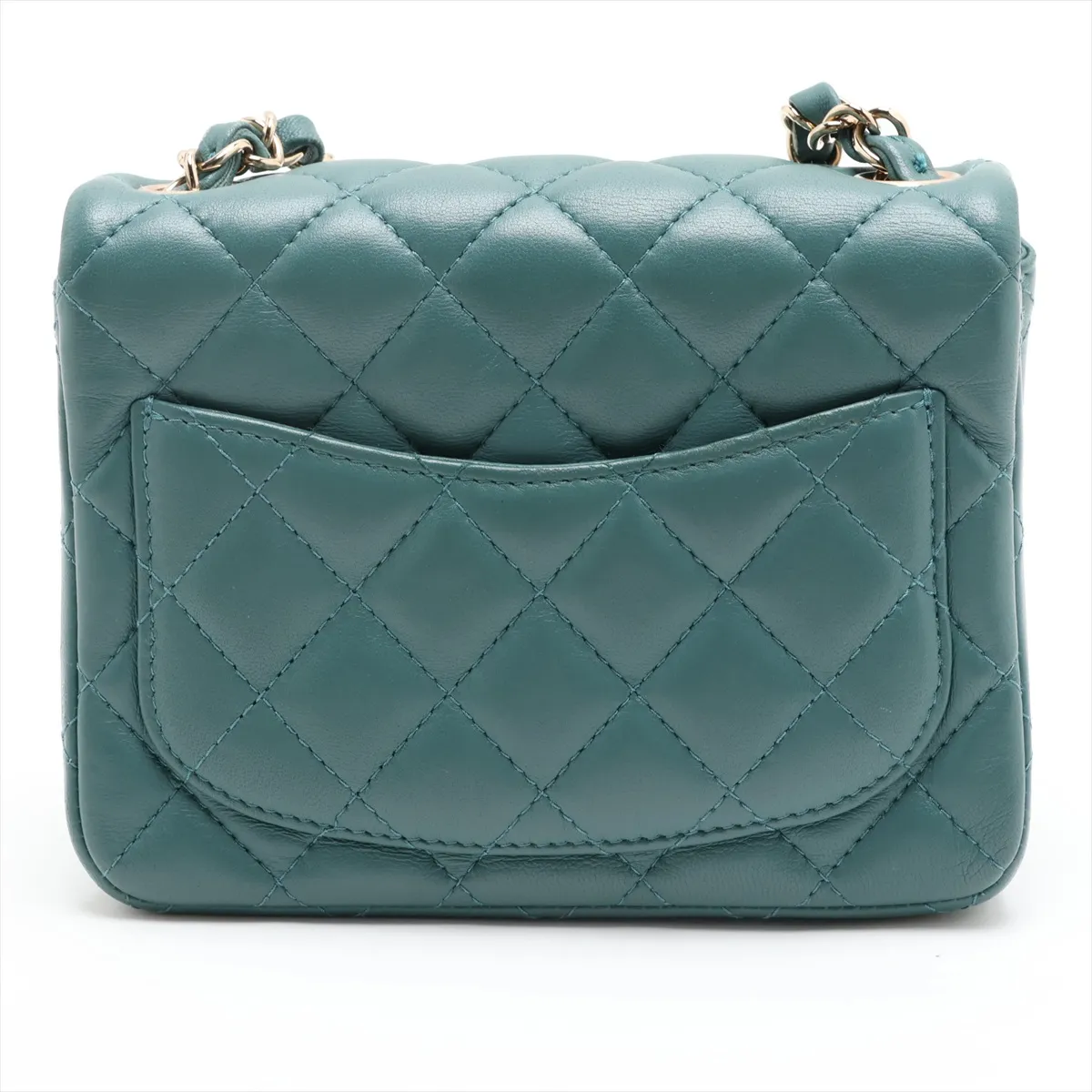 Mini Matelassé 17 Lambskin Single Flap Single Chain Bag, Green with Gold Hardware, JKLGG98G, Random Plate, A35200 — view 2